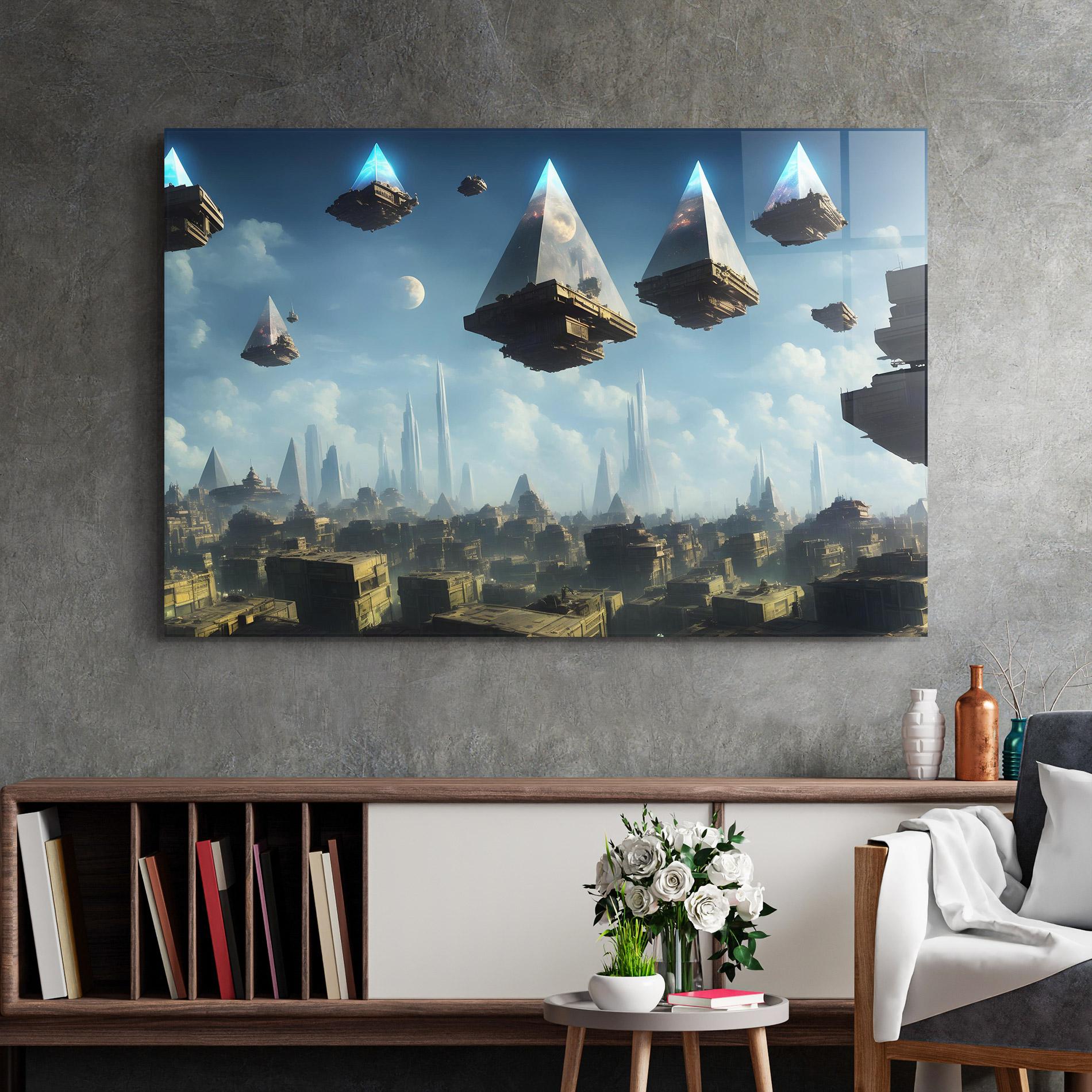 Glasbild Flying Piramids mockup 2