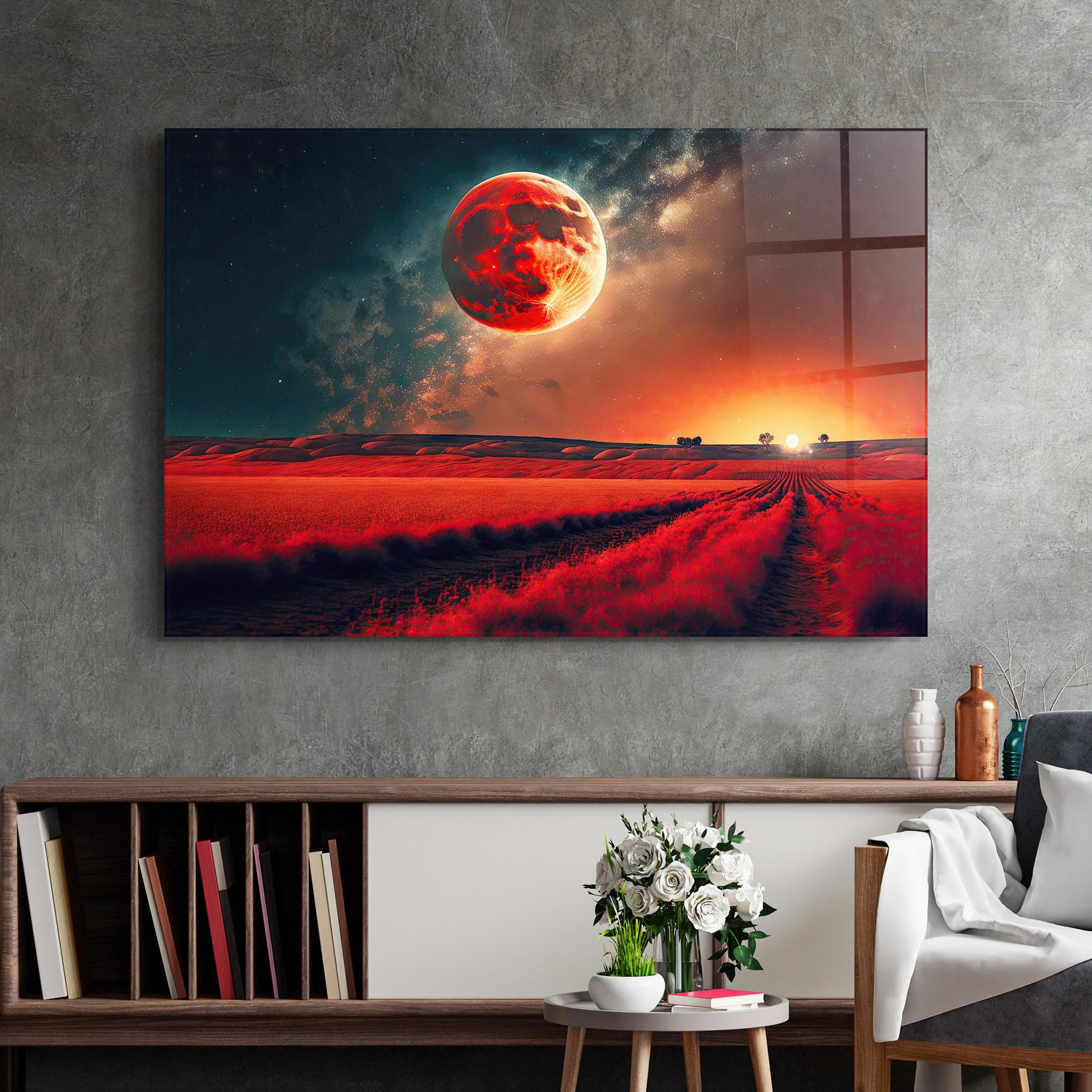 Glasbild Huge Red Moon mockup 2