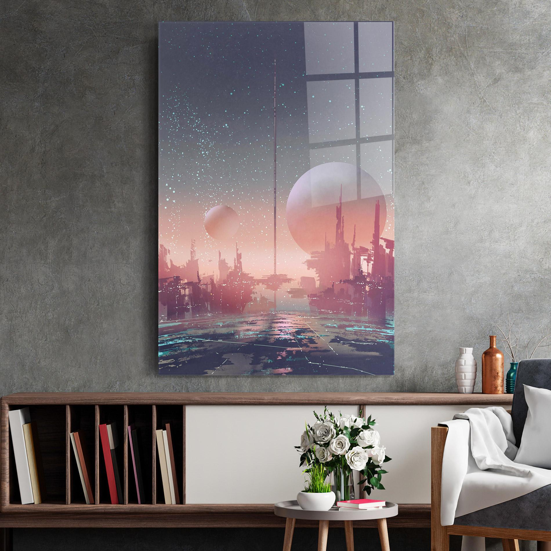 Glasbild Futuristic Alien Buildings mockup 2