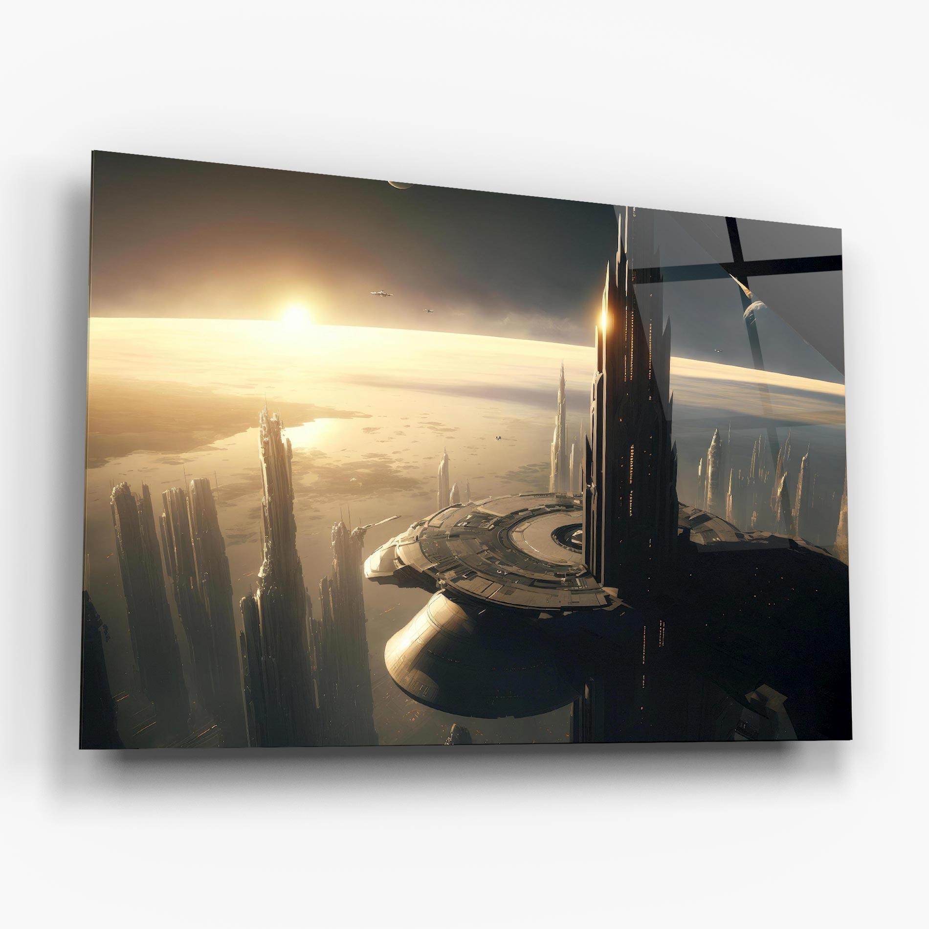 Glasbild Fantasy Futuristic Cityscape mockup 6