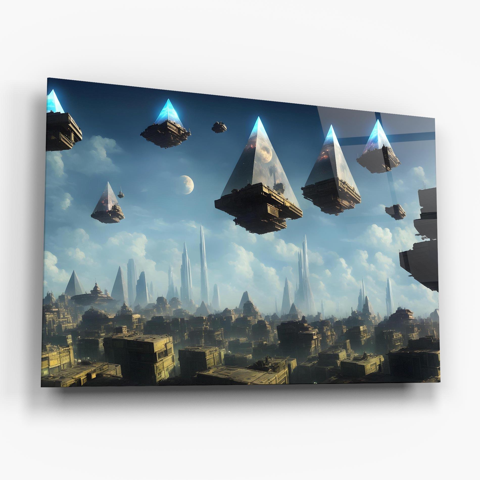 Glasbild Flying Piramids mockup 6