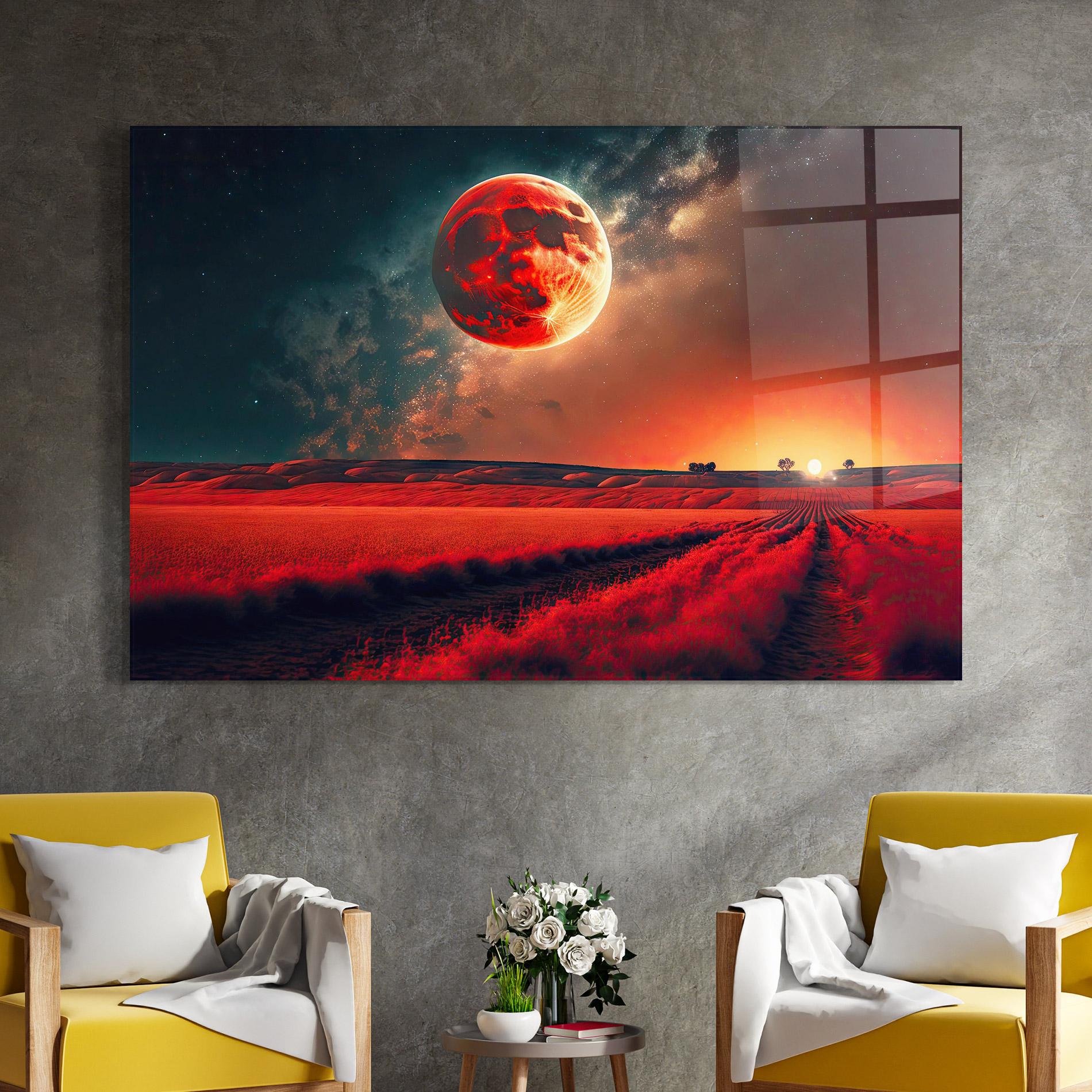 Glasbild Huge Red Moon mockup 4