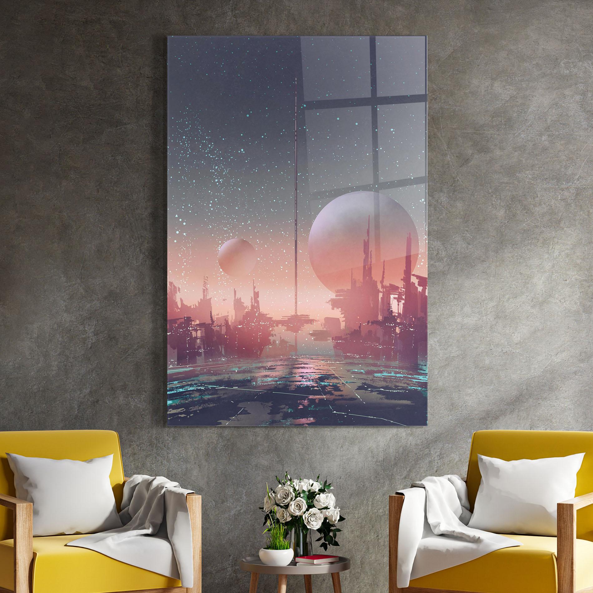 Glasbild Futuristic Alien Buildings mockup 4