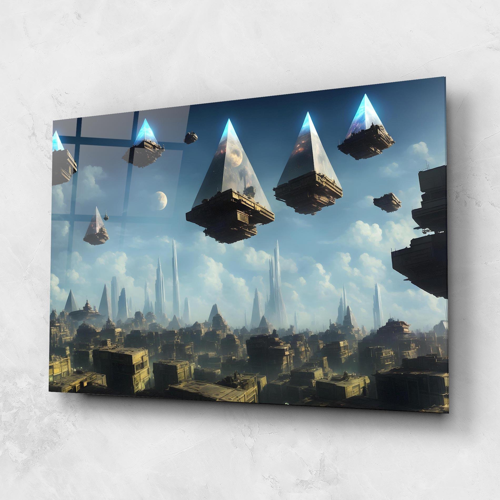 Glasbild Flying Piramids mockup 1