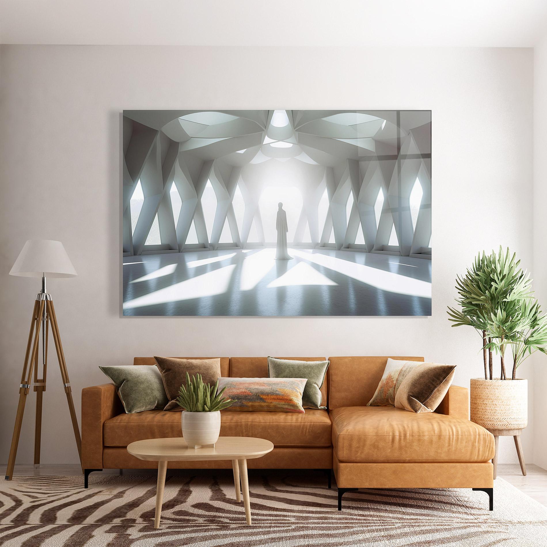 Glasbild Bright Room Statue mockup 7