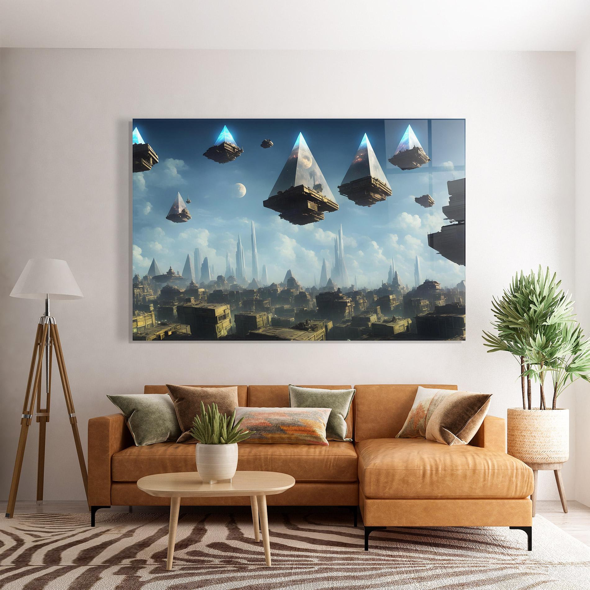 Glasbild Flying Piramids mockup 7