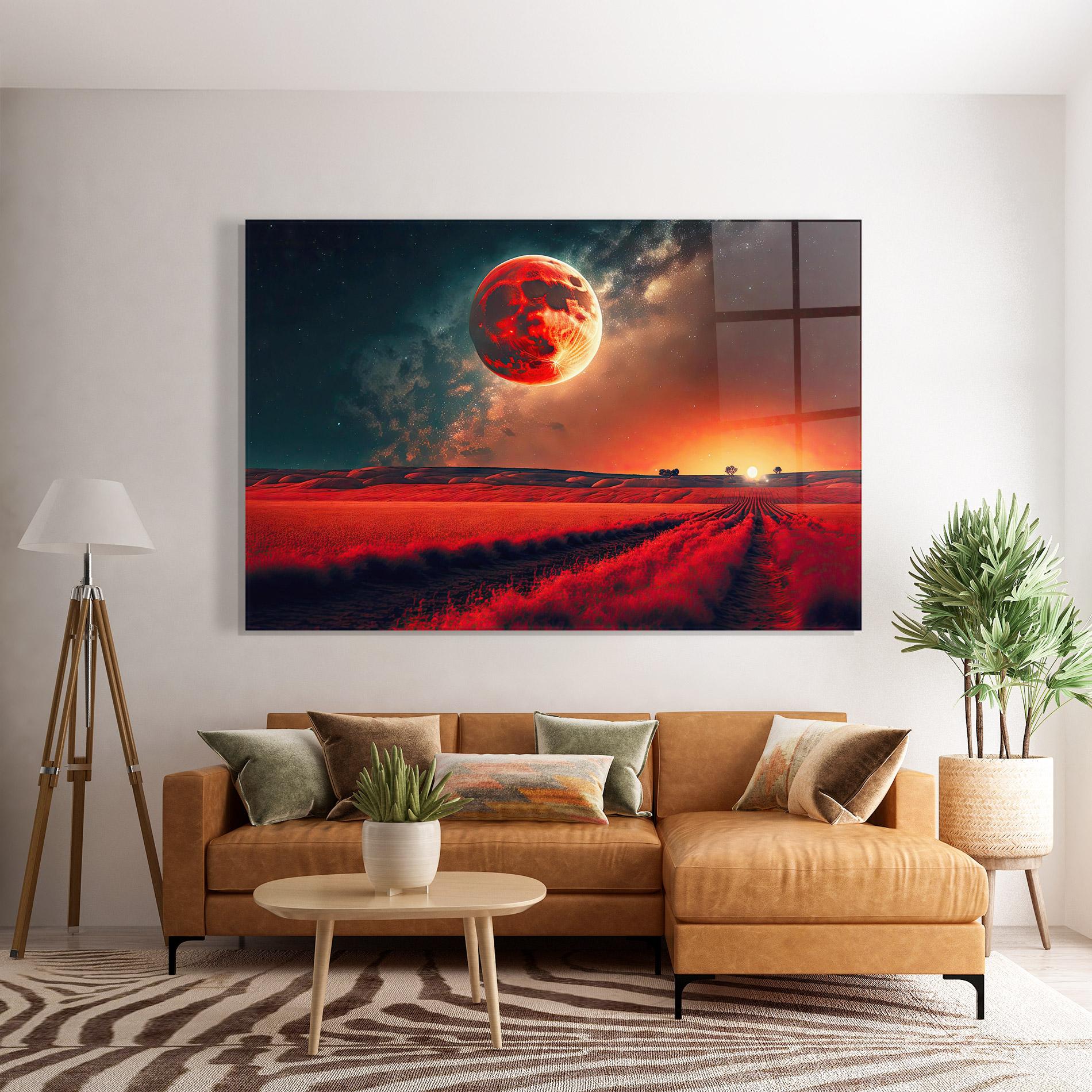Glasbild Huge Red Moon mockup 7