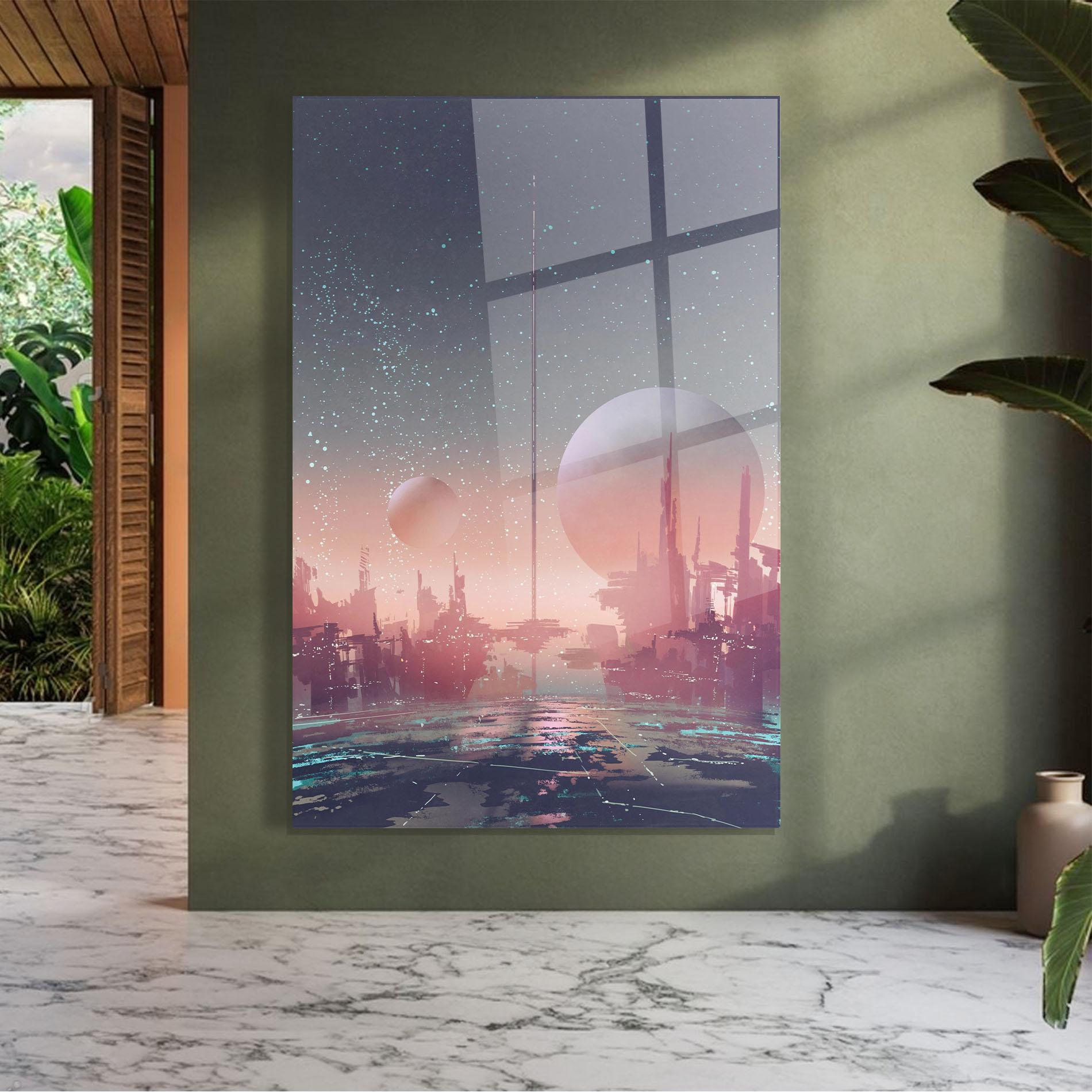 Glasbild Futuristic Alien Buildings mockup 7