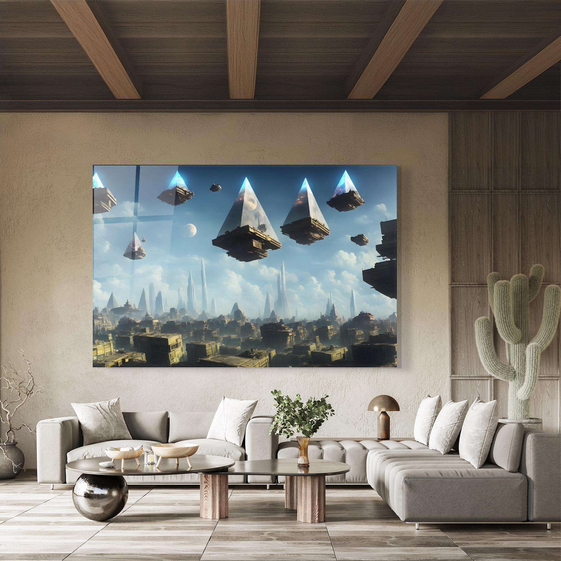 Glasbild Flying Piramids mockup 8