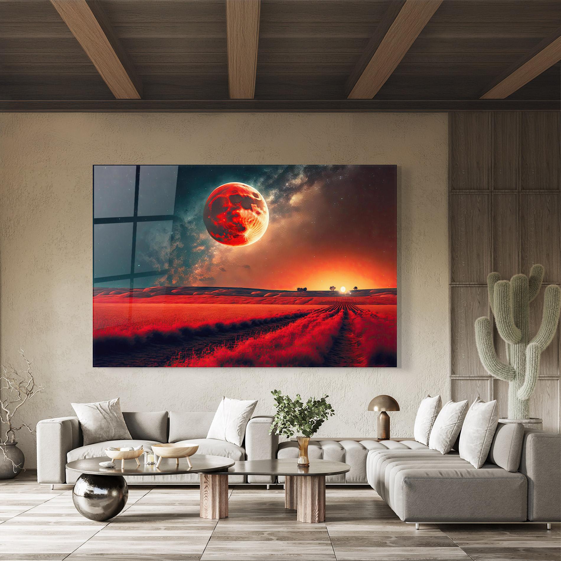 Glasbild Huge Red Moon mockup 8