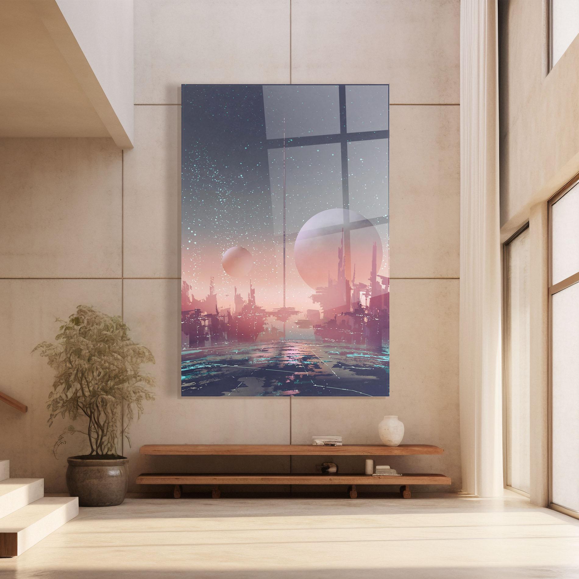 Glasbild Futuristic Alien Buildings mockup 8