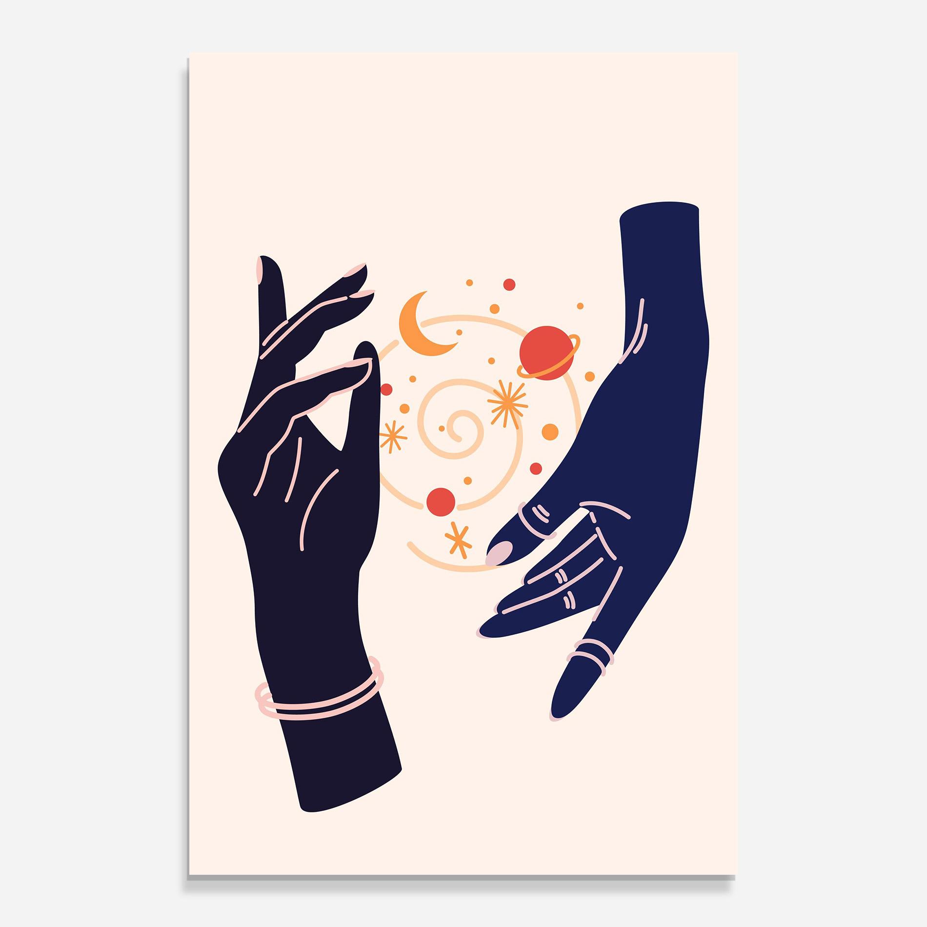 Glasbild Magic Purple Hands mockup 0