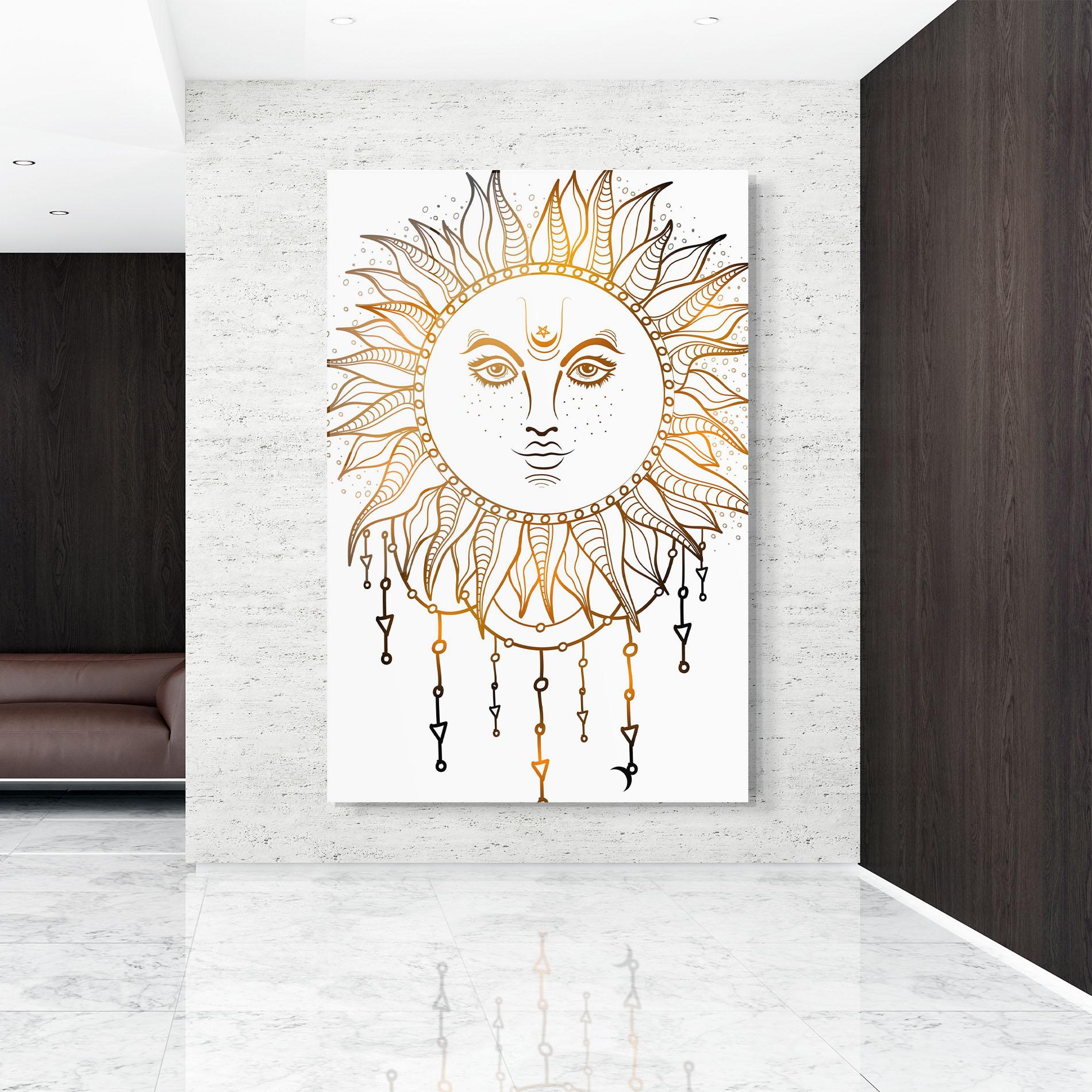 Glasbild Gold Sun Face mockup 9