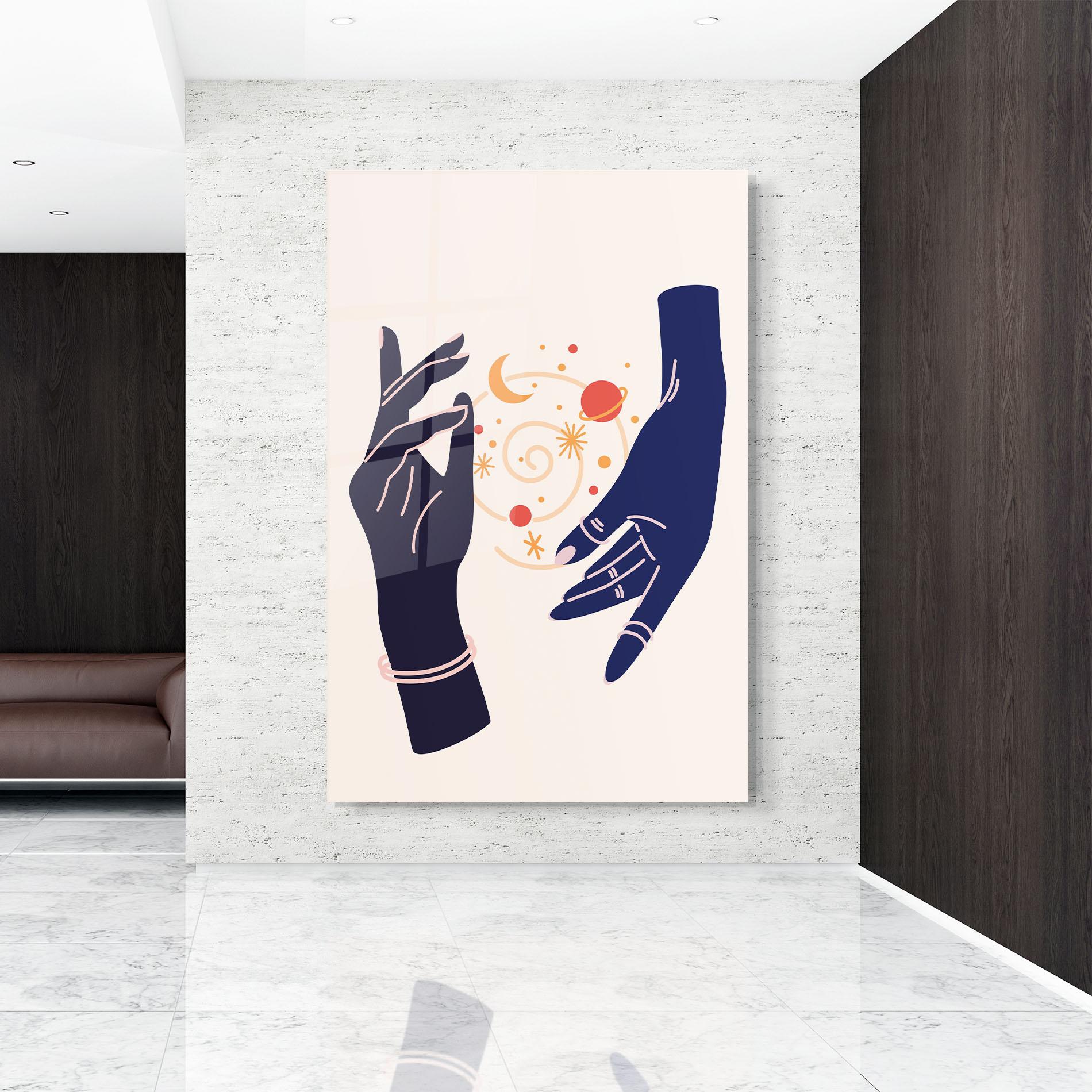 Glasbild Magic Purple Hands mockup 9