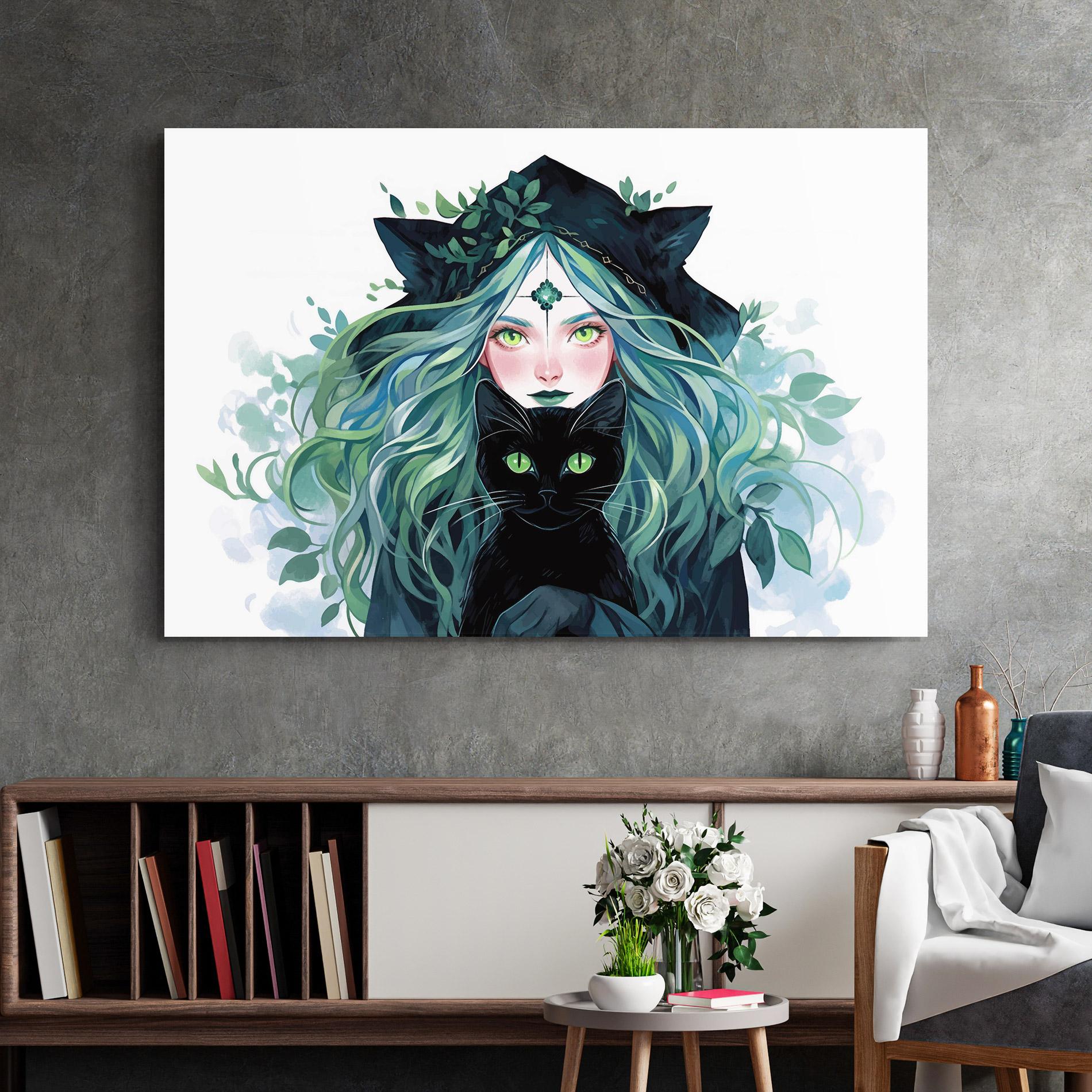 Glasbild Magic Cat Witch mockup 2