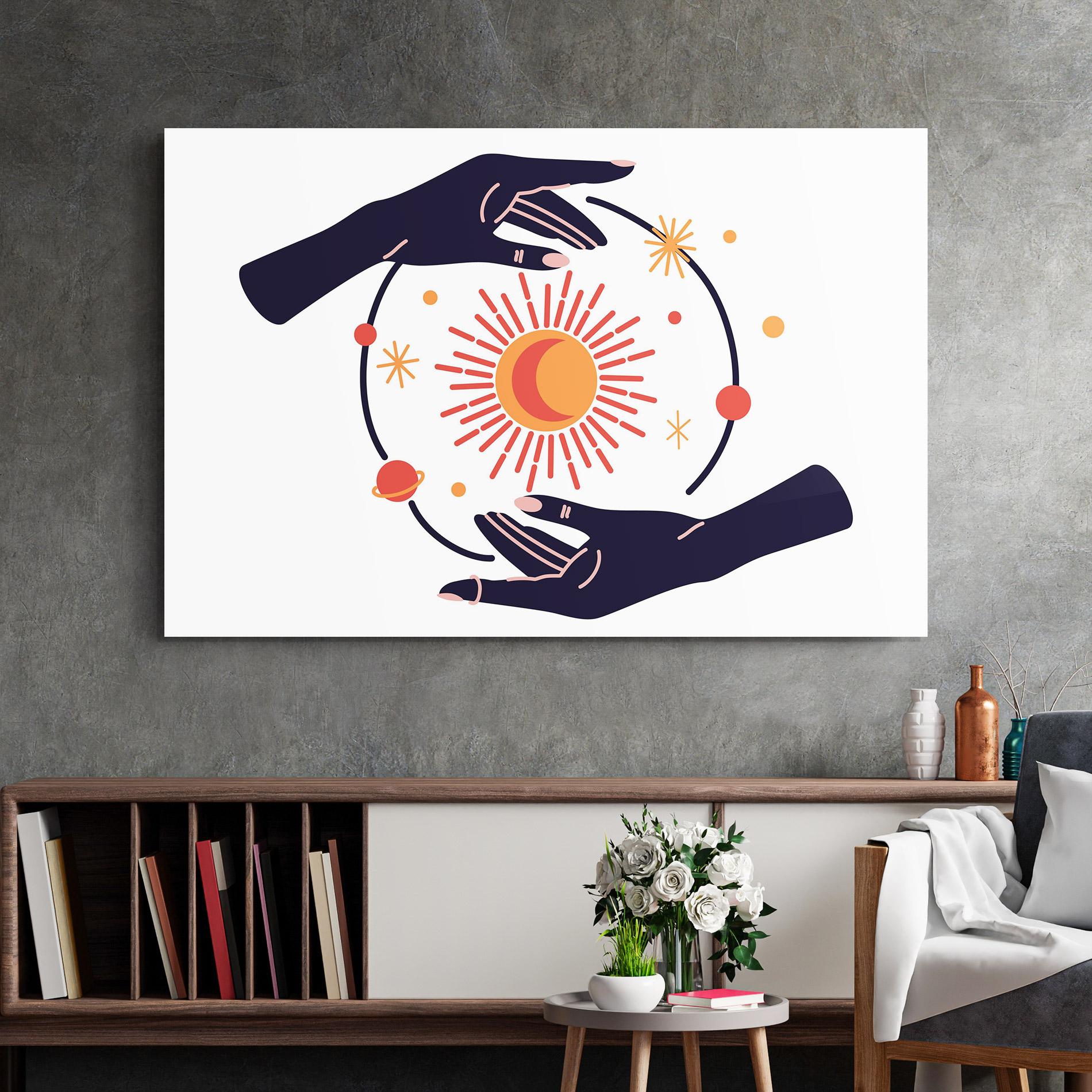 Glasbild Purple Magic Hands mockup 2