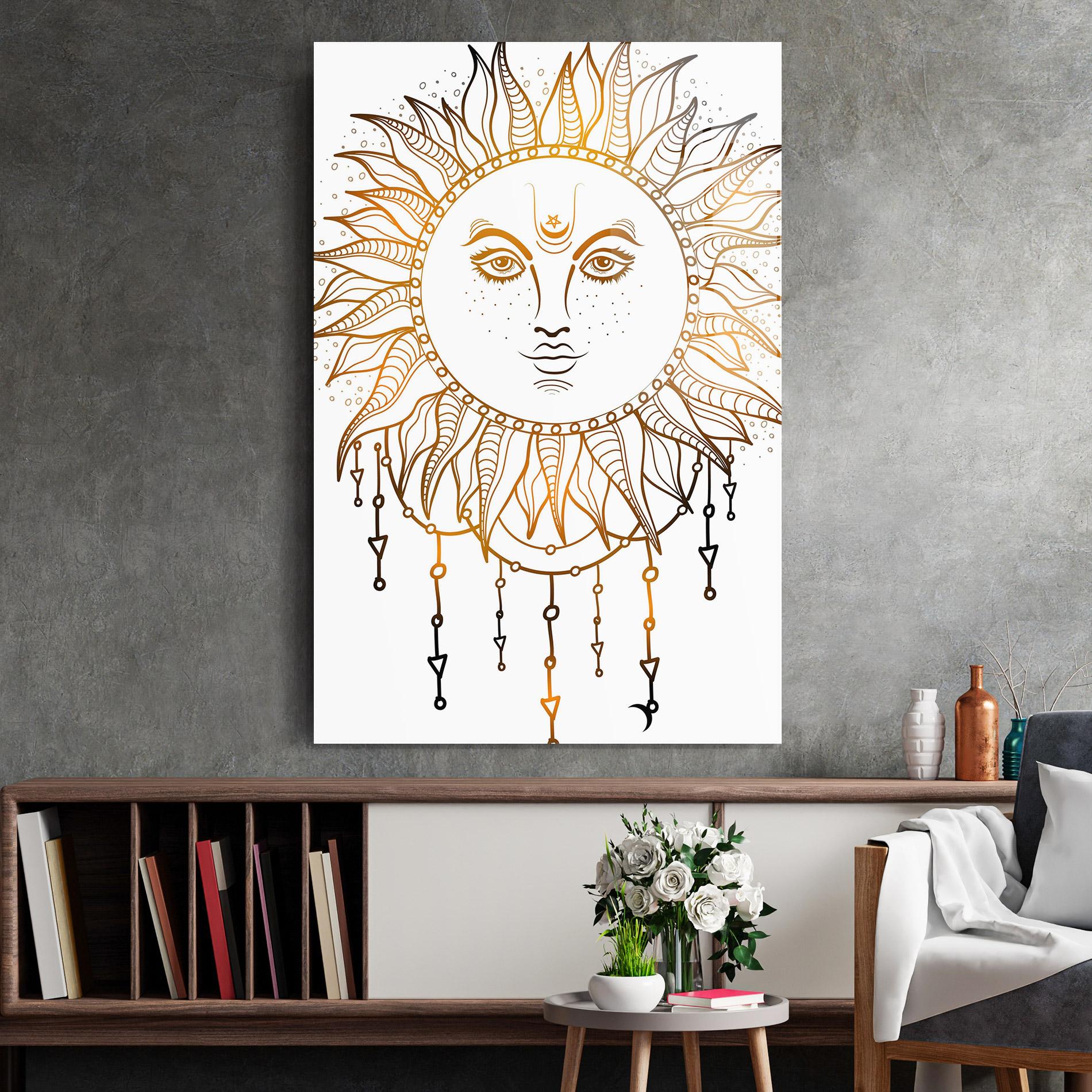 Glasbild Gold Sun Face mockup 2