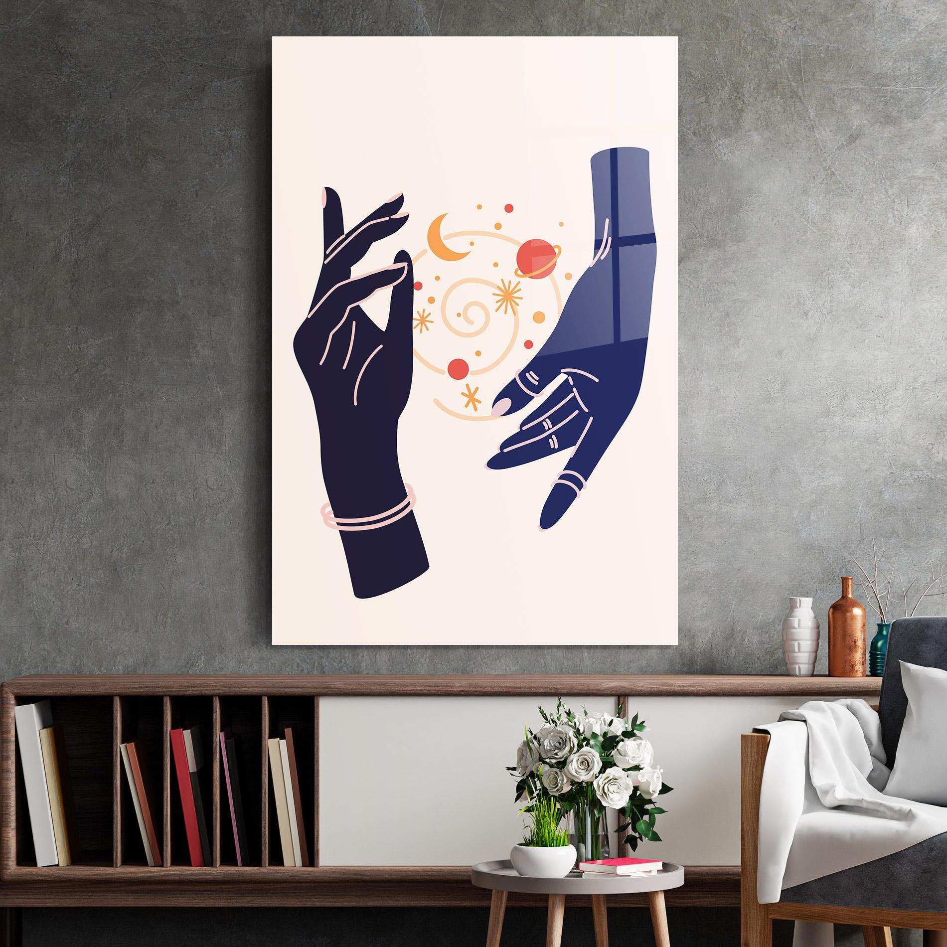 Glasbild Magic Purple Hands mockup 2