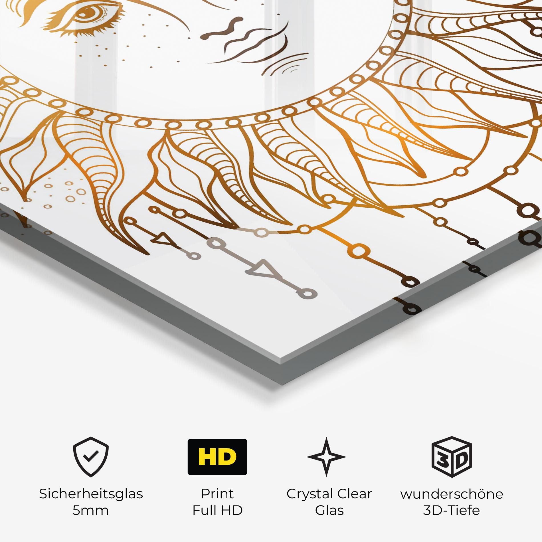 Glasbild Gold Sun Face mockup 3