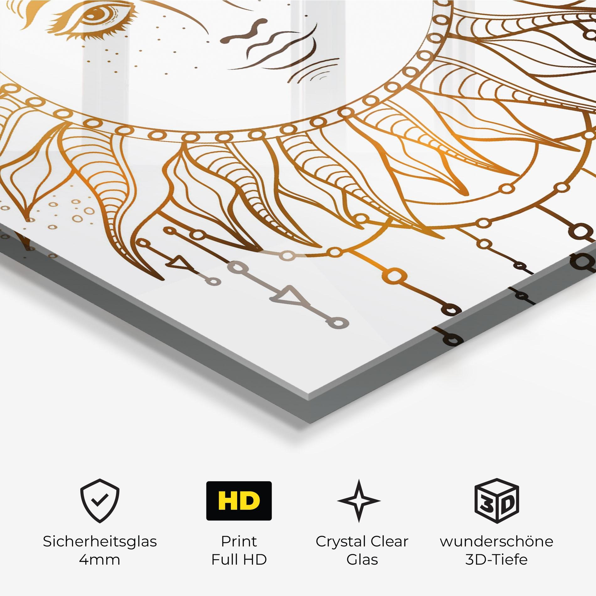 Glasbild Gold Sun Face mockup 3