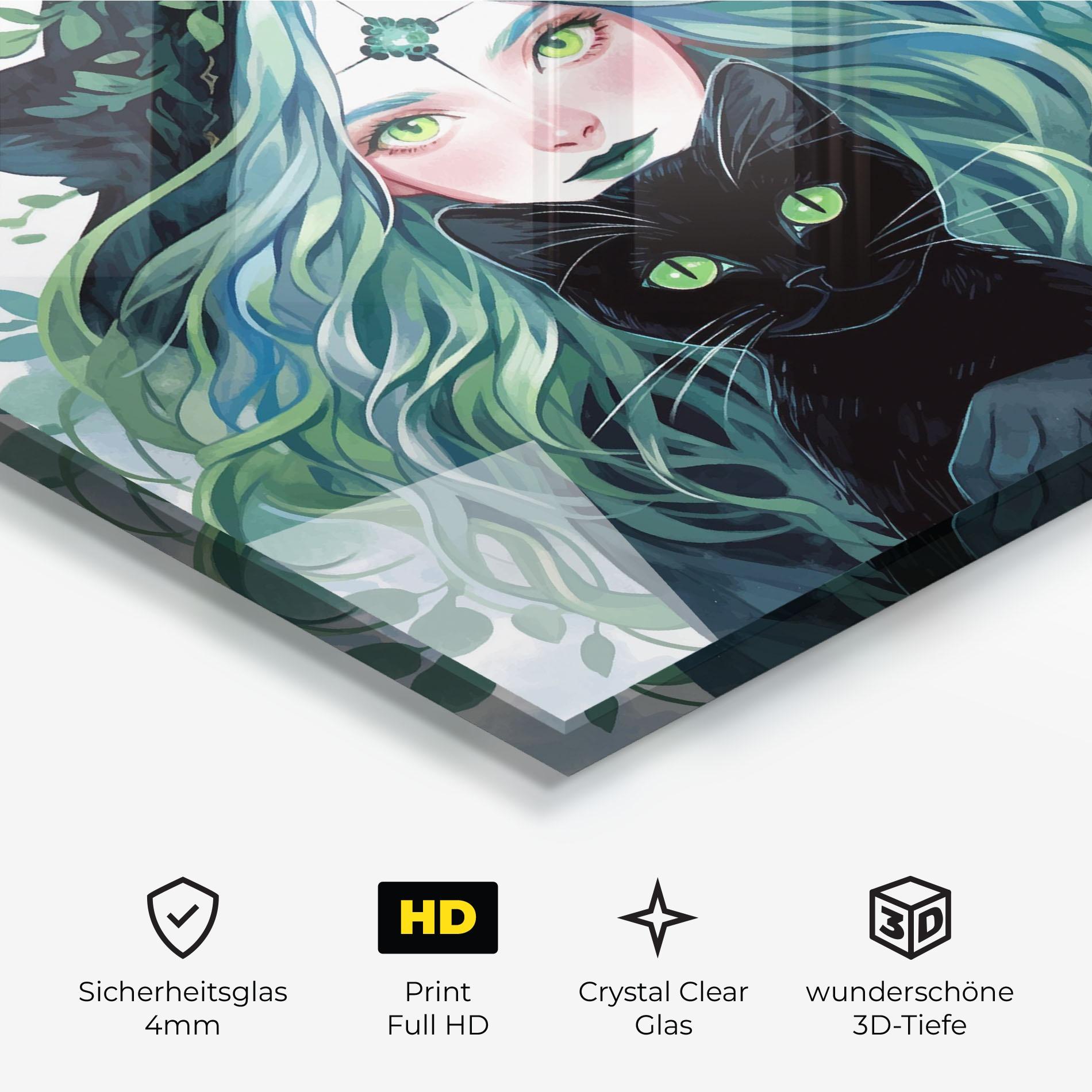 Glasbild Magic Cat Witch mockup 3