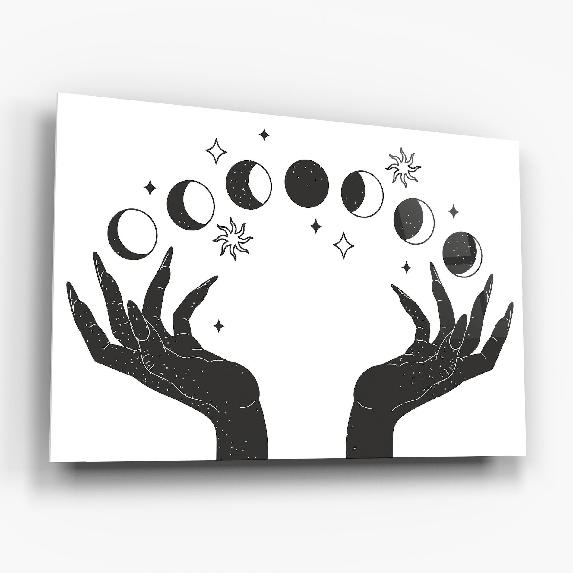 Glasbild Magic Moon Hands mockup 6