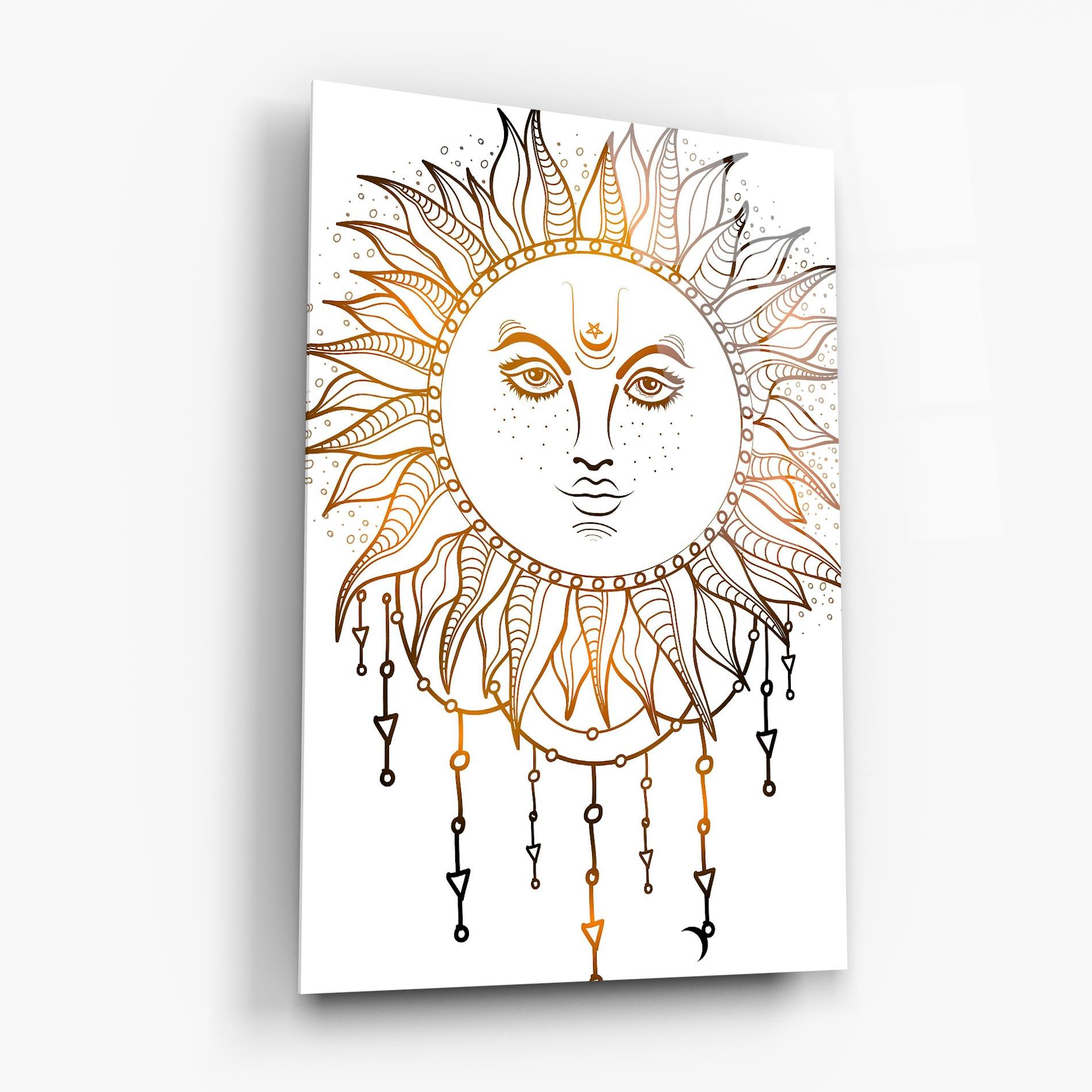 Glasbild Gold Sun Face mockup 6