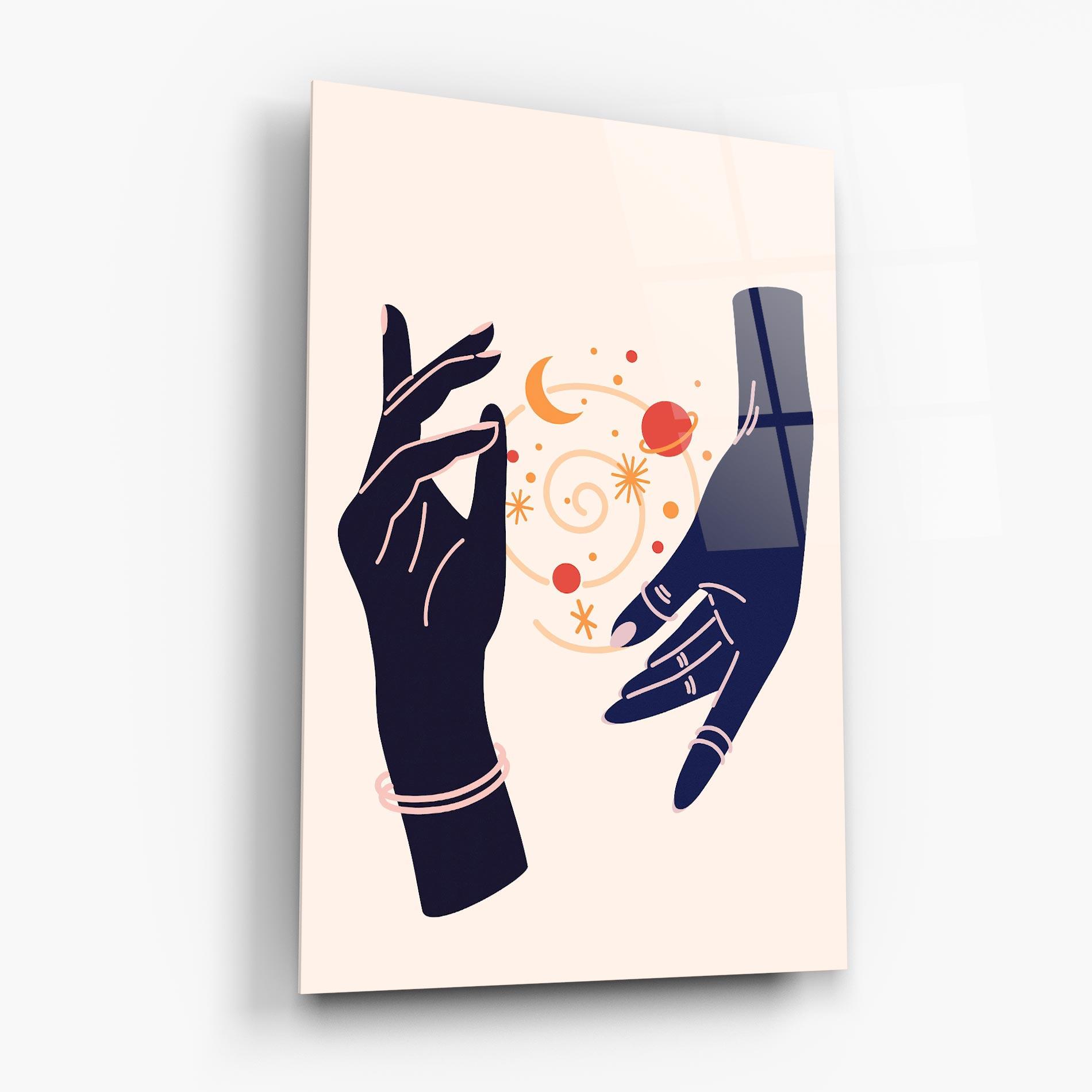 Glasbild Magic Purple Hands mockup 6