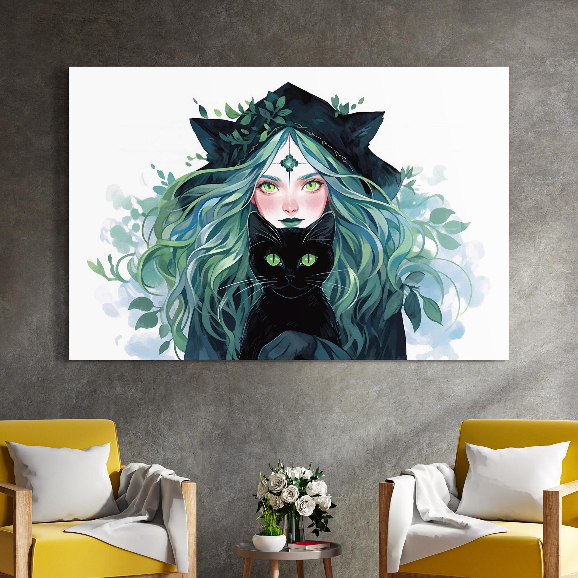Glasbild Magic Cat Witch mockup 4