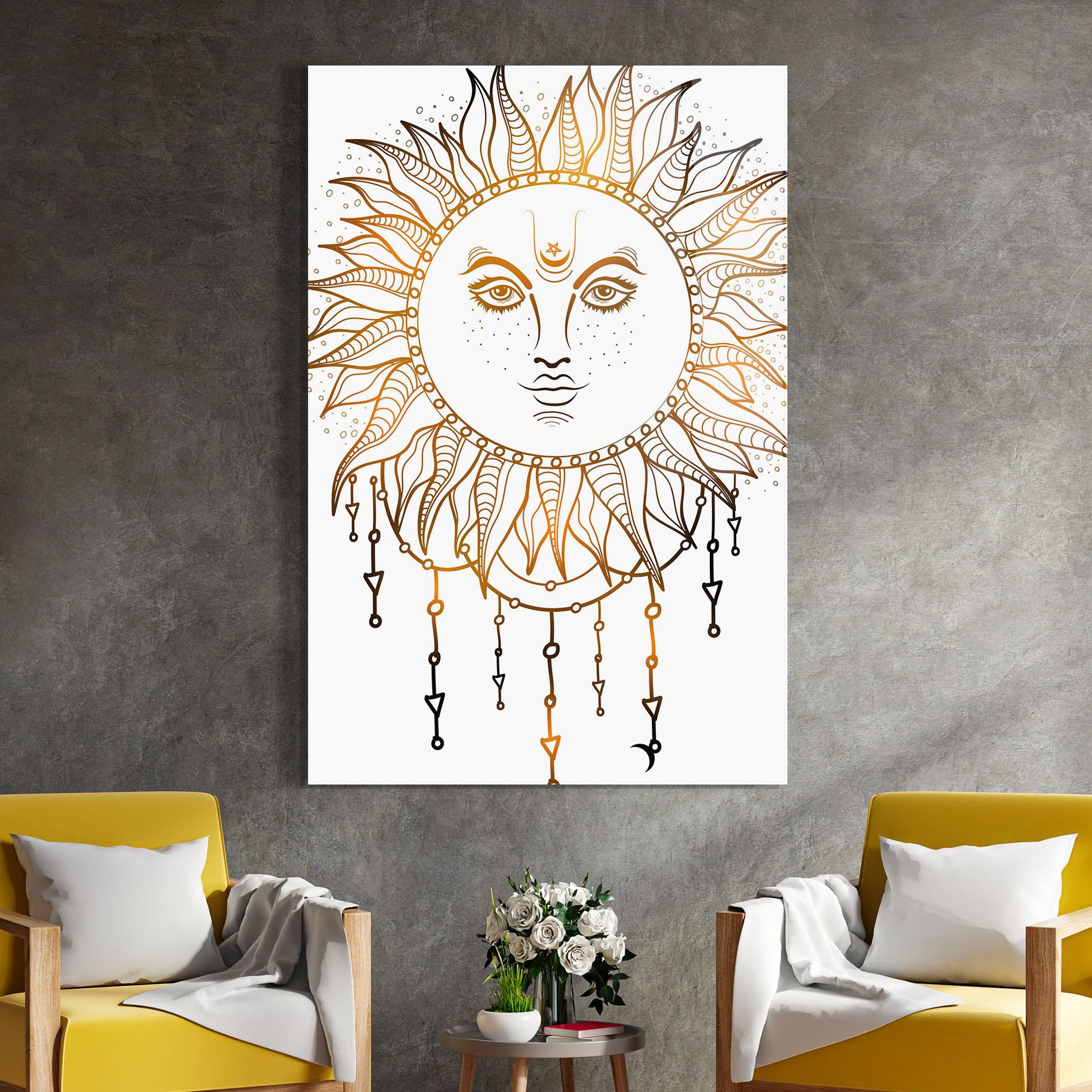 Glasbild Gold Sun Face mockup 4