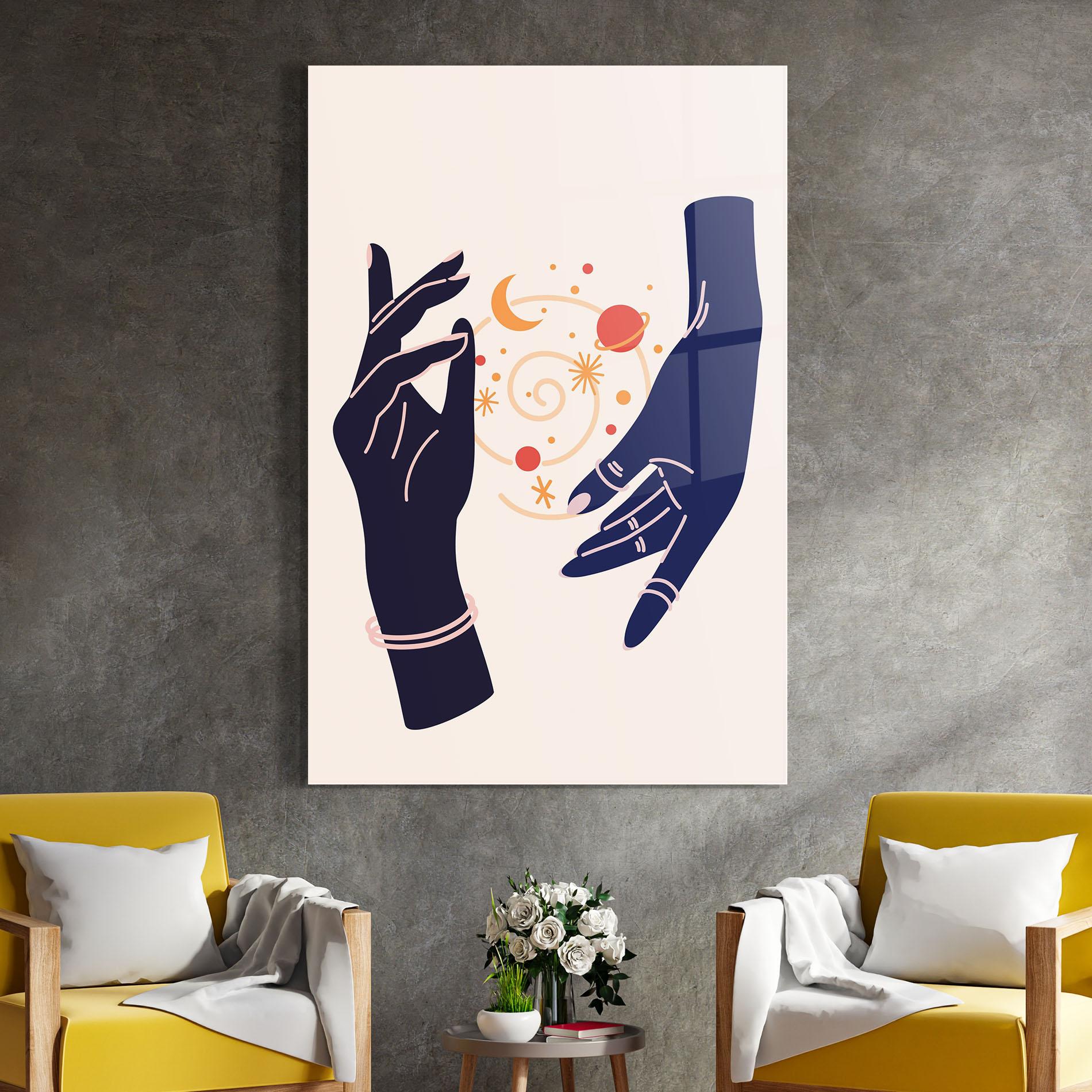 Glasbild Magic Purple Hands mockup 4