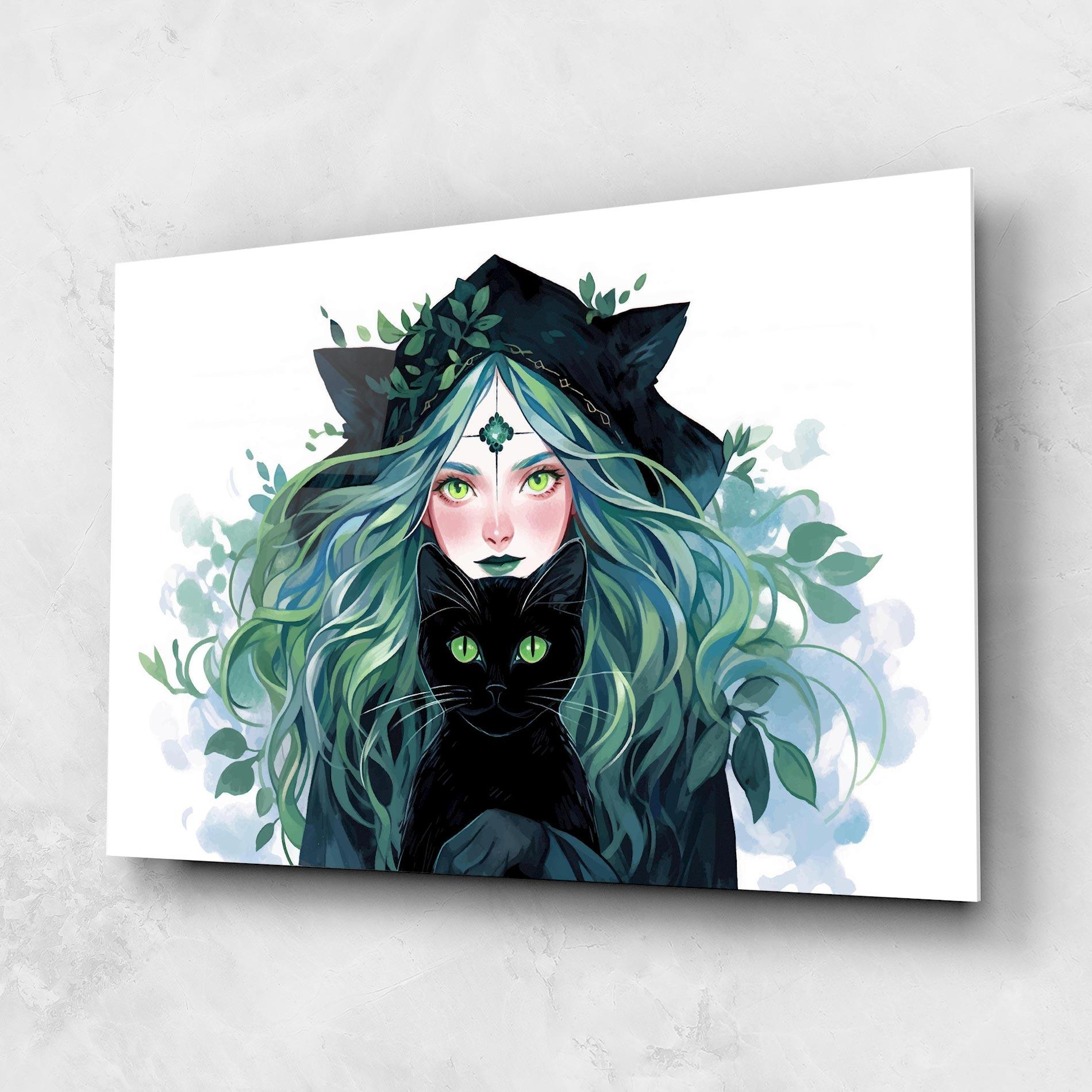 Glasbild Magic Cat Witch mockup 1