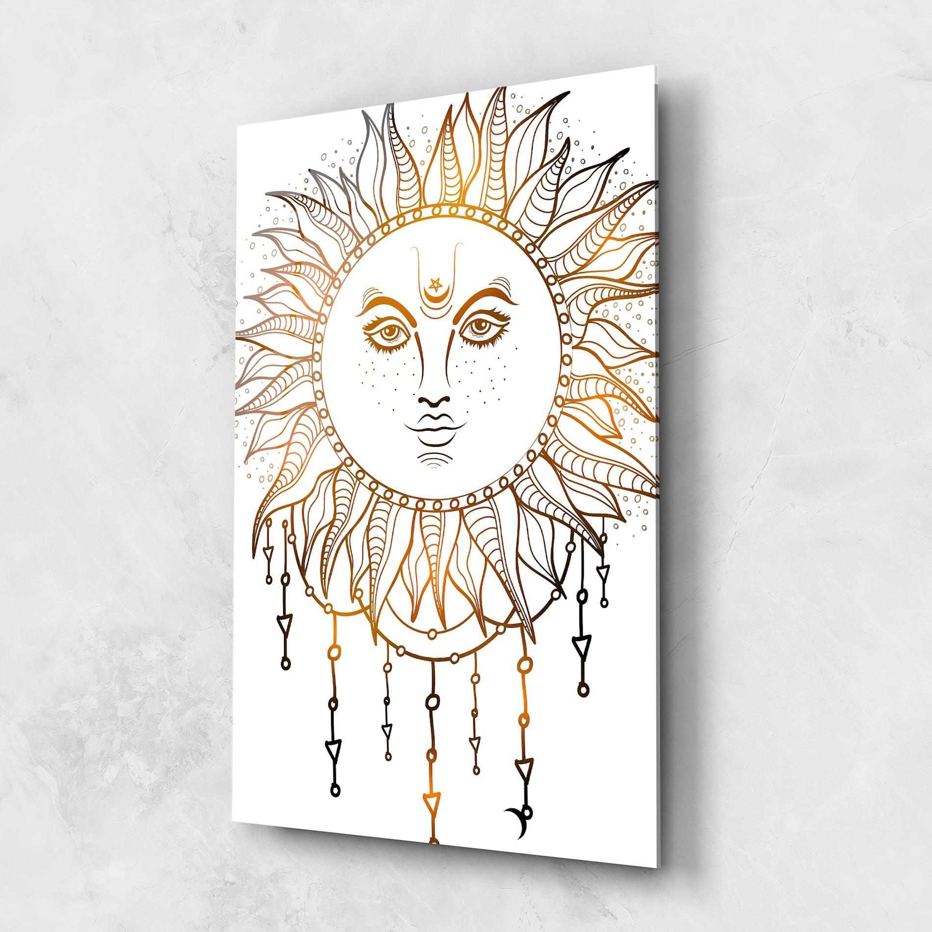 Glasbild Gold Sun Face mockup 1