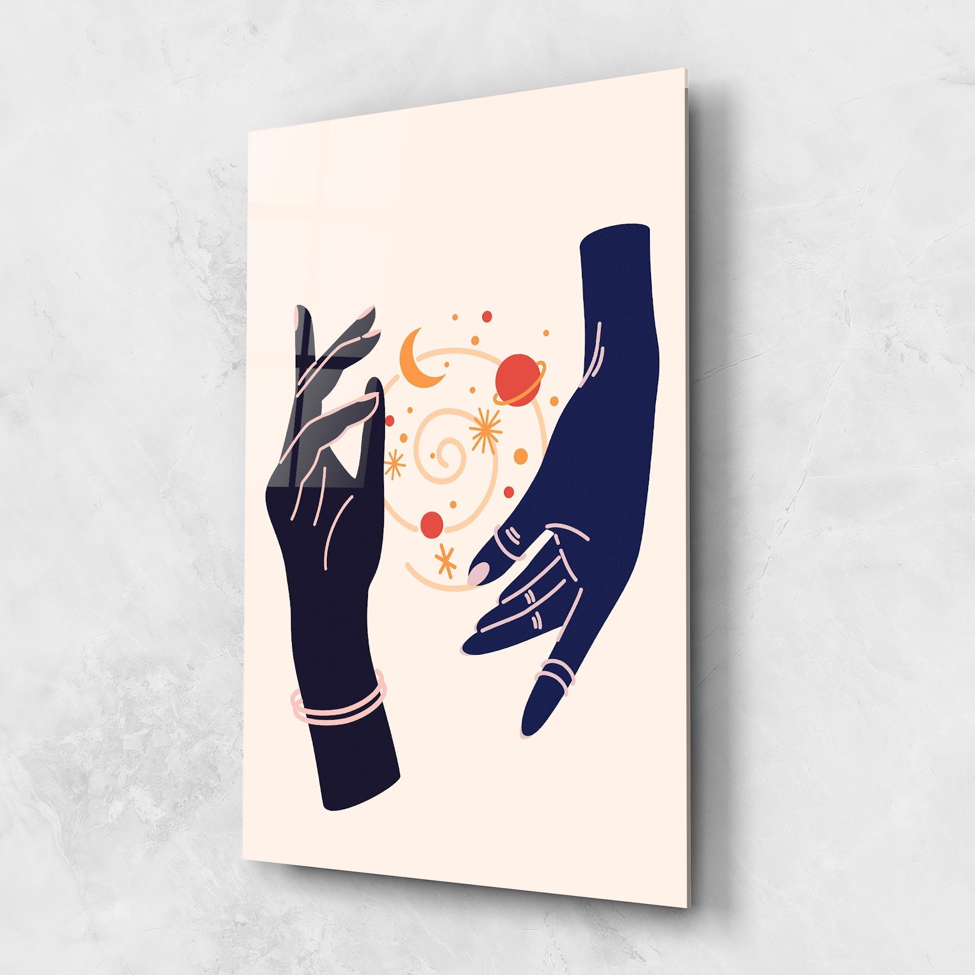 Glasbild Magic Purple Hands mockup 1