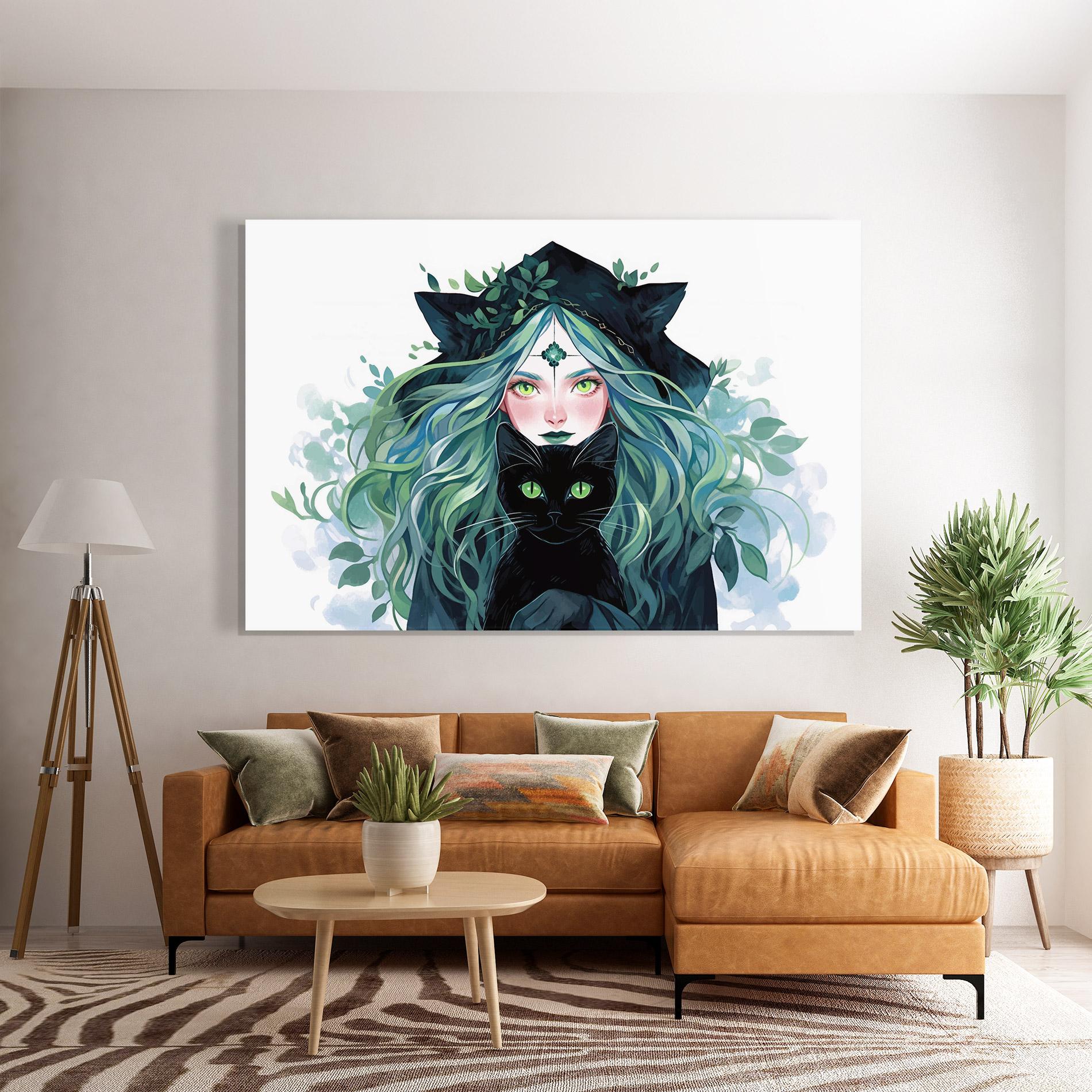 Glasbild Magic Cat Witch mockup 7