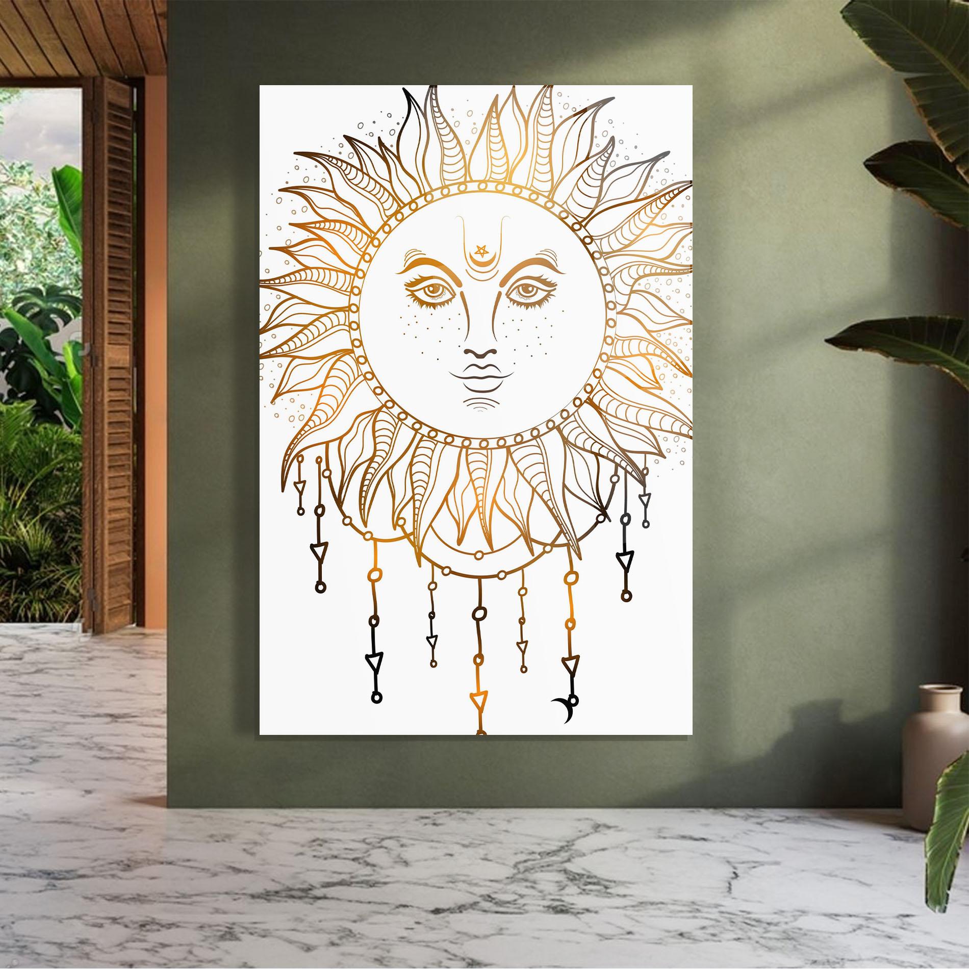 Glasbild Gold Sun Face mockup 7