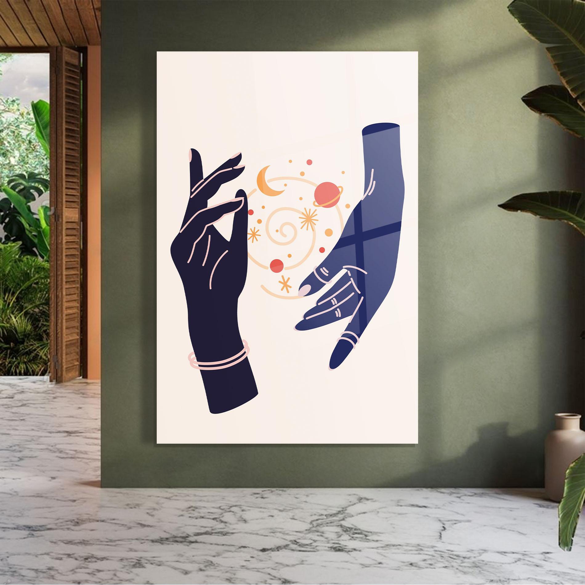 Glasbild Magic Purple Hands mockup 7