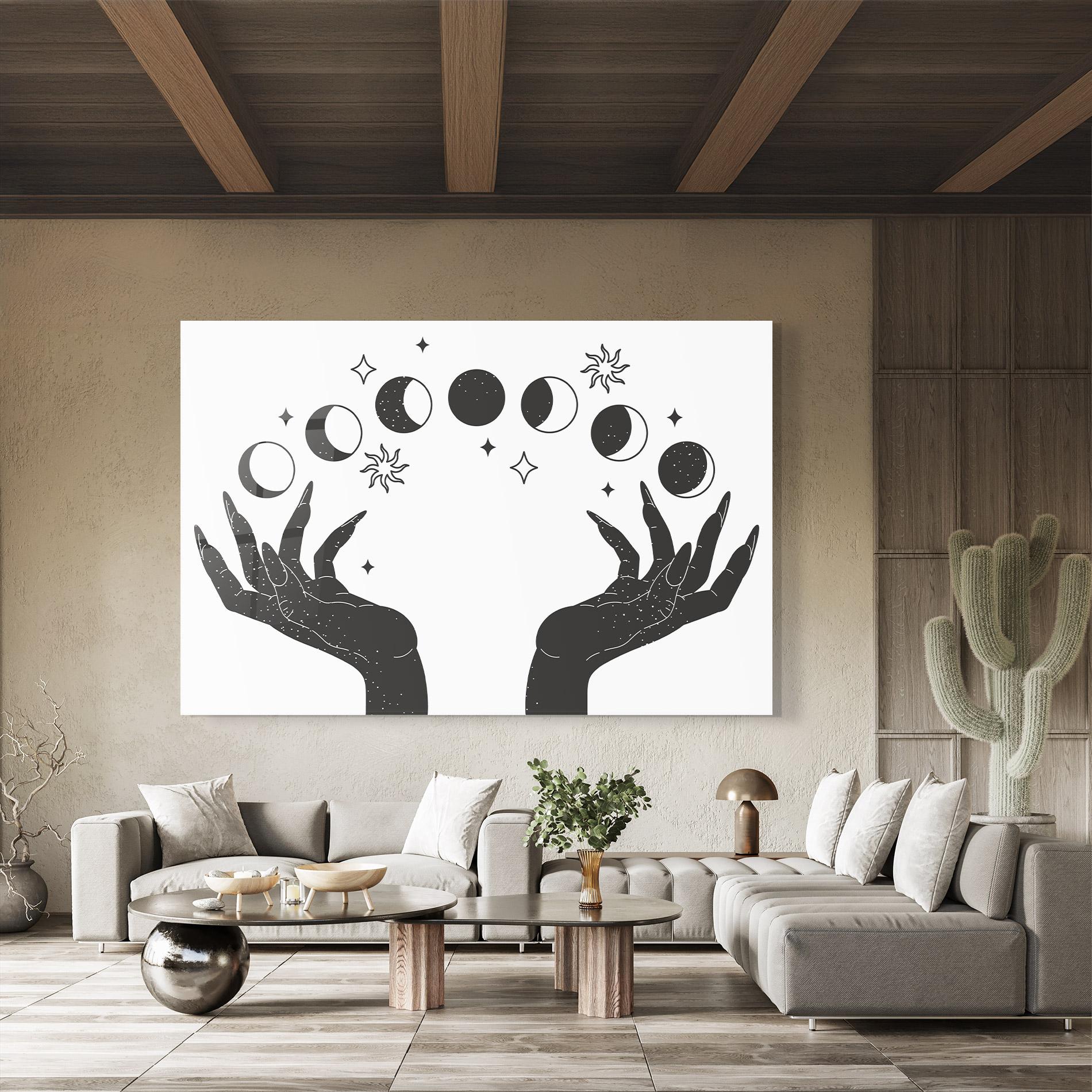 Glasbild Magic Moon Hands mockup 8