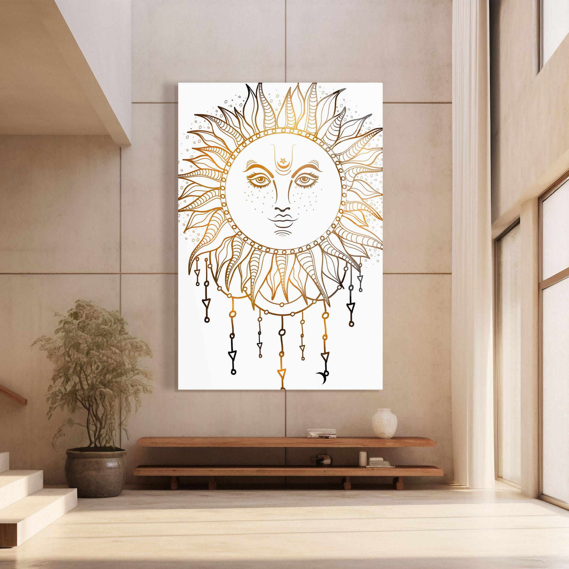 Glasbild Gold Sun Face mockup 8