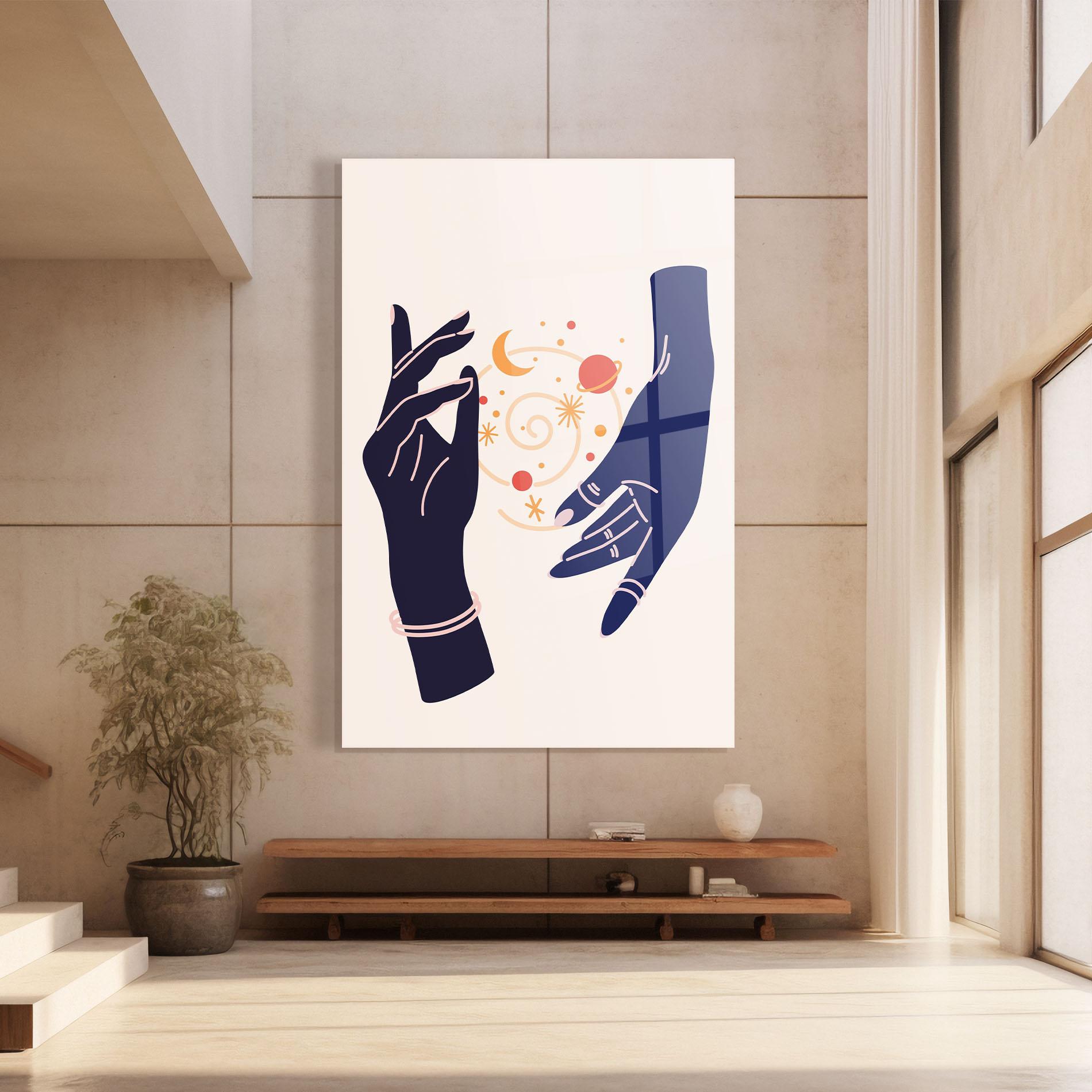 Glasbild Magic Purple Hands mockup 8