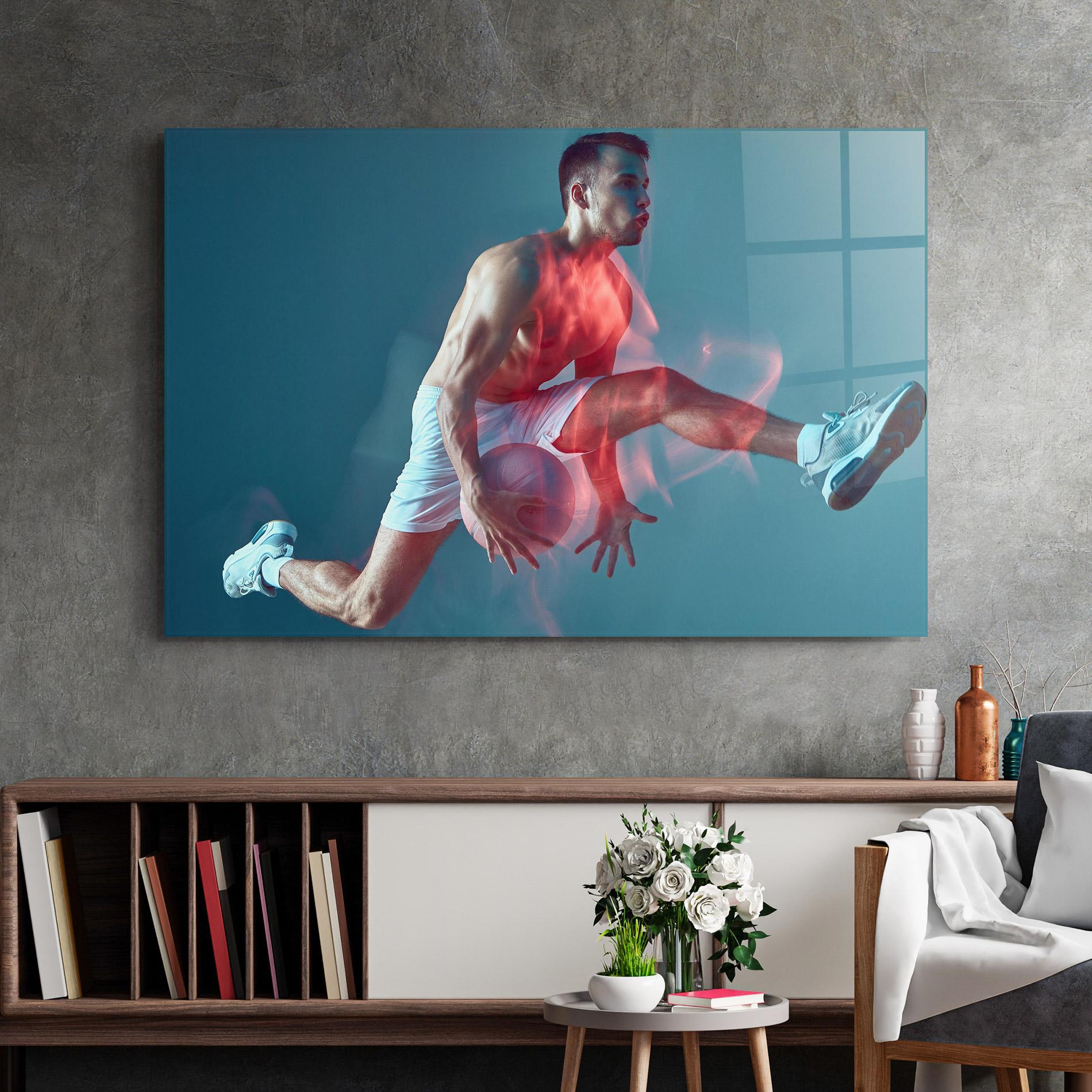 Glasbild Fire Basketball Player mockup 2