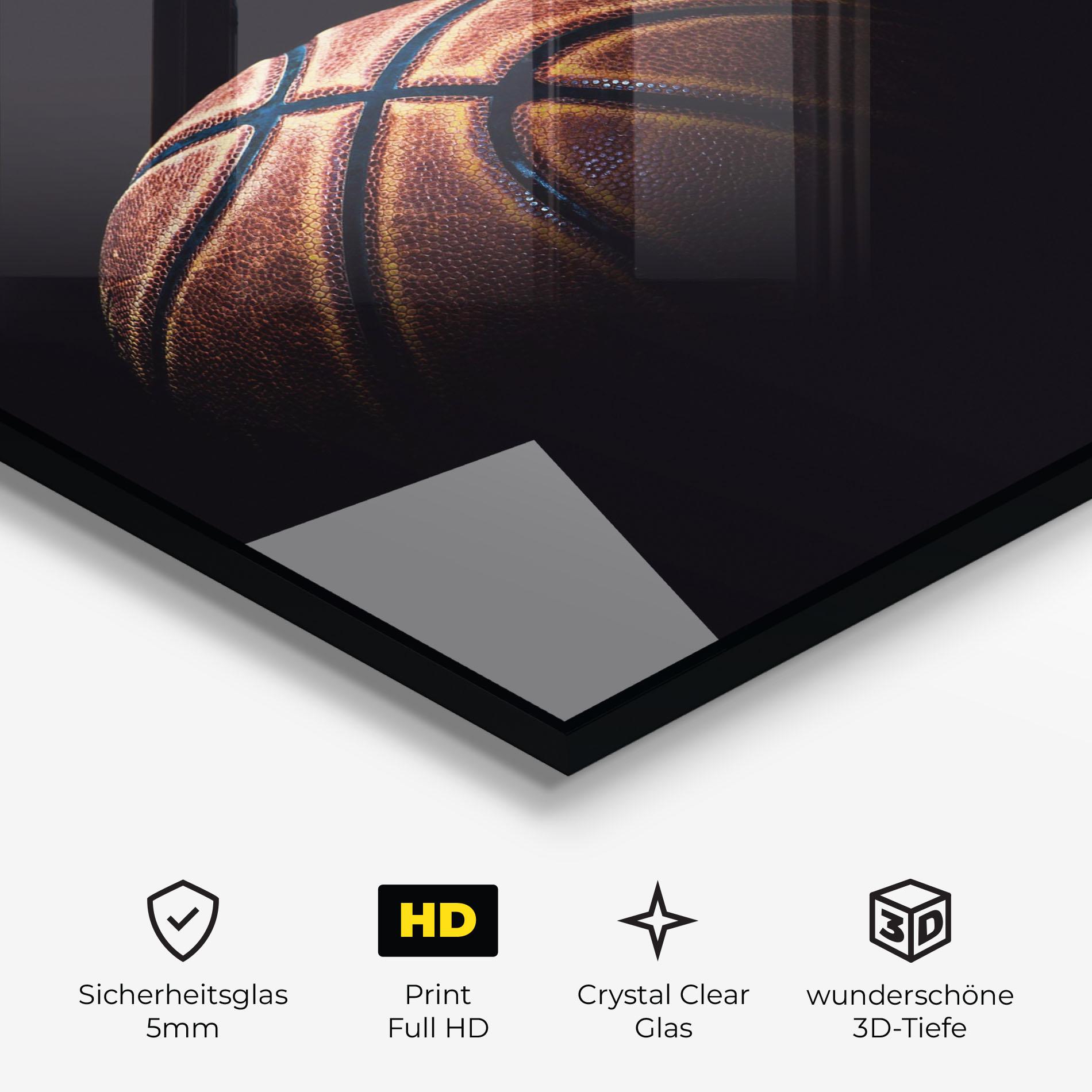 Glasbild Basketball Ball In Dark mockup 3