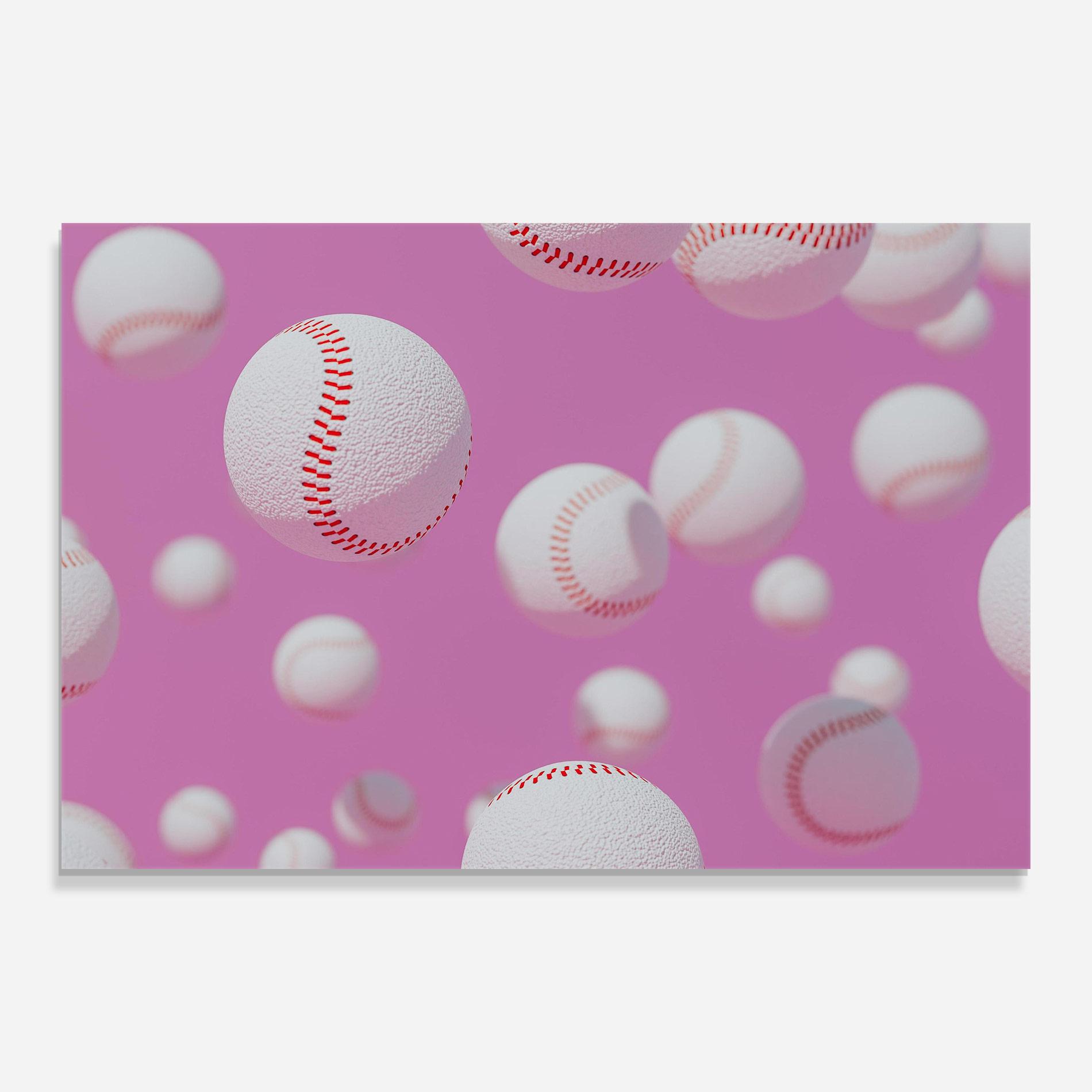 Glasbild Baseball Balls On Pink mockup 0