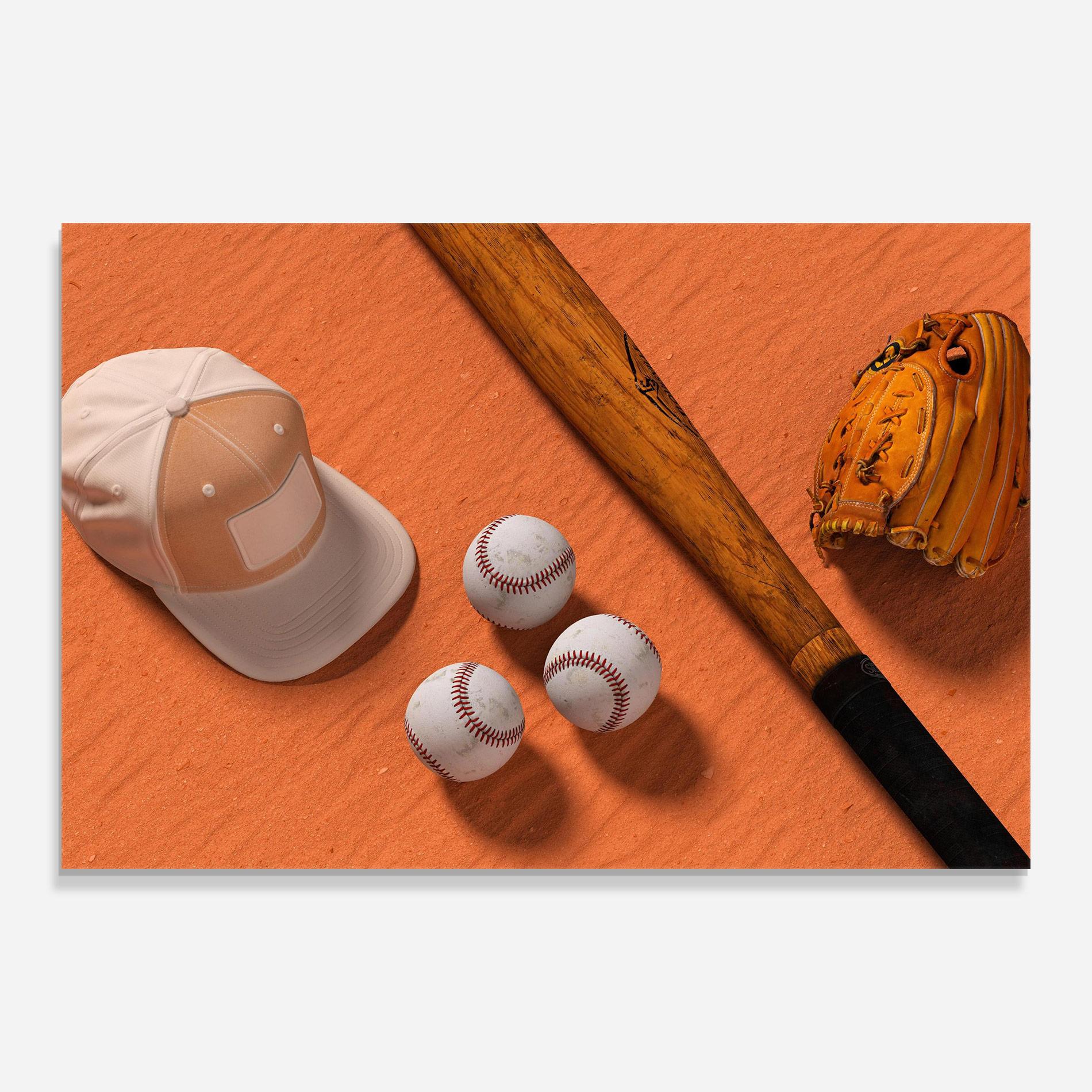 Glasbild Baseball Set On Orange mockup 0