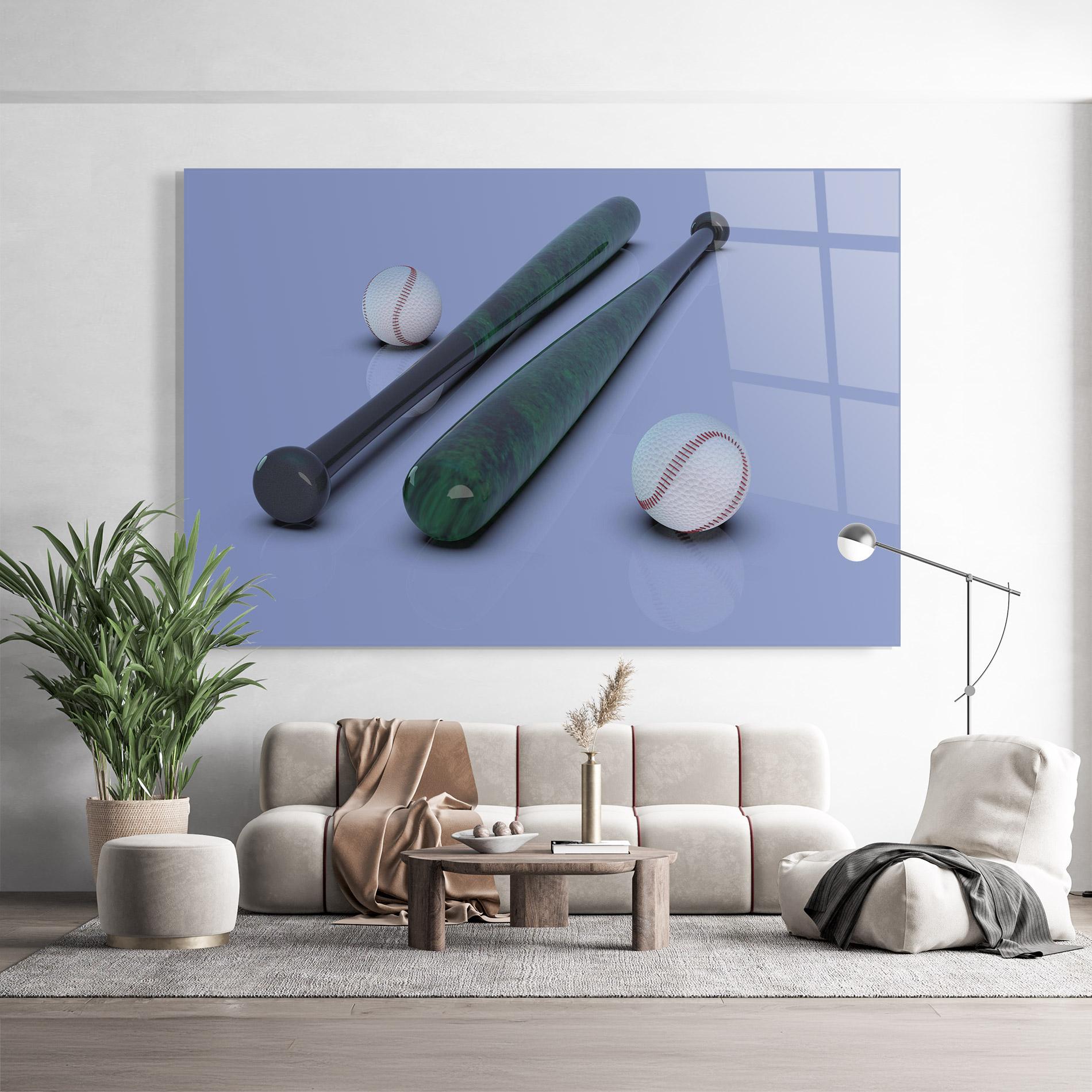 Glasbild Baseball Ball On Purple mockup 9