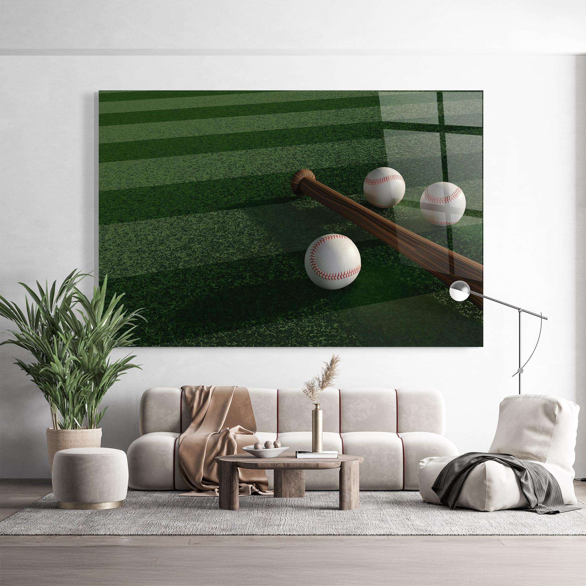 Glasbild Baseball Balls On Grass mockup 9