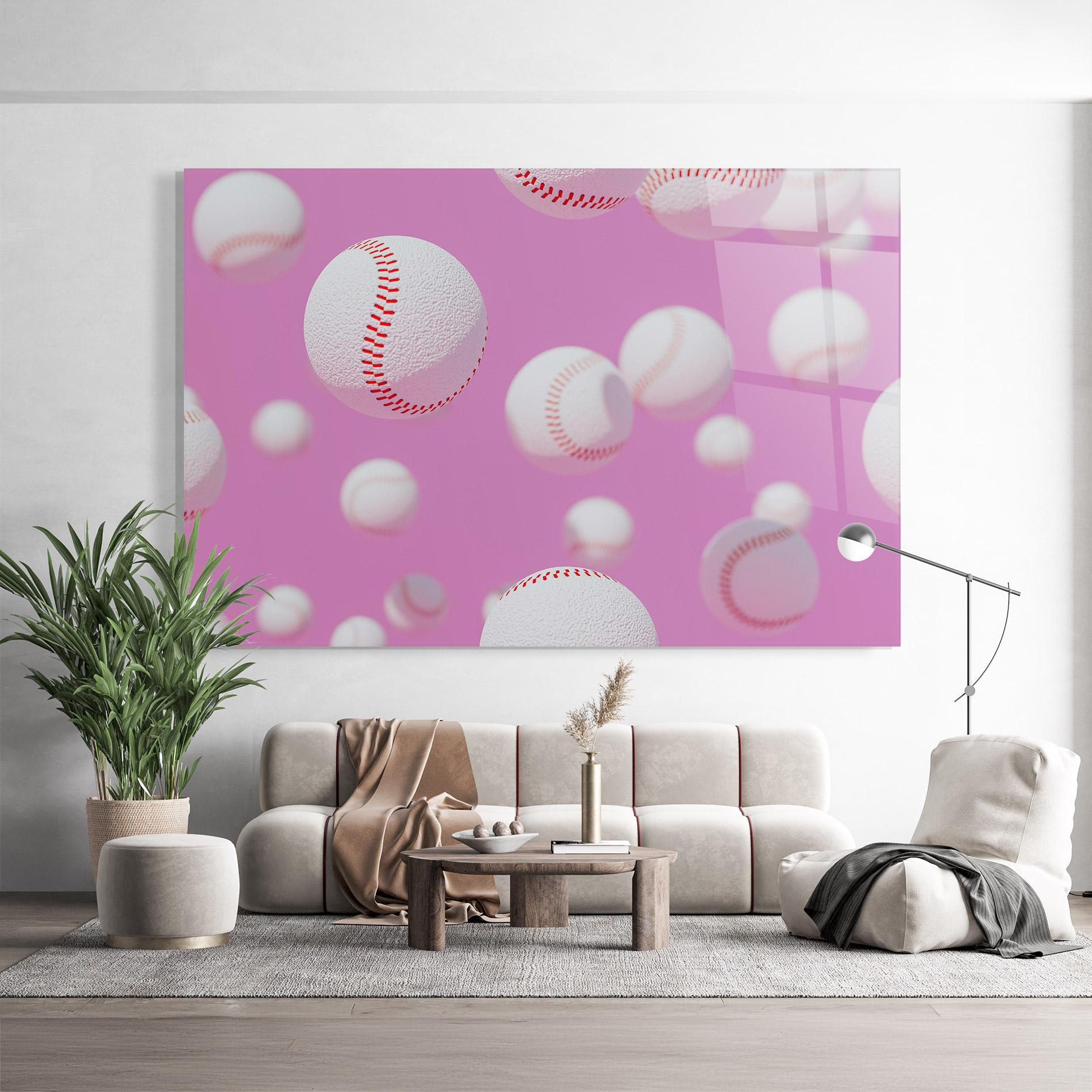 Glasbild Baseball Balls On Pink mockup 9