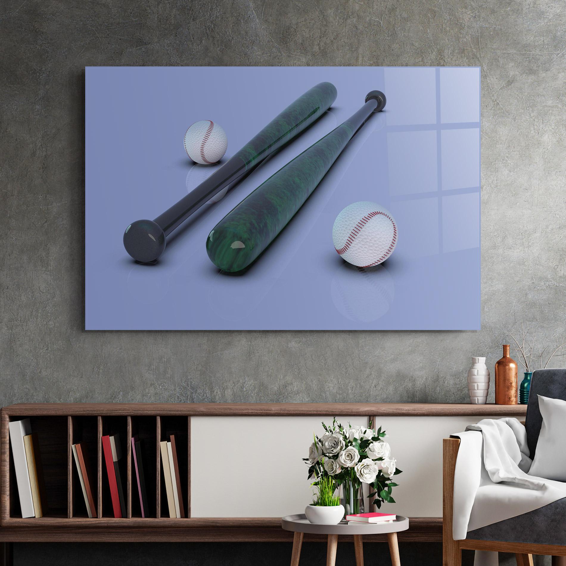 Glasbild Baseball Ball On Purple mockup 2