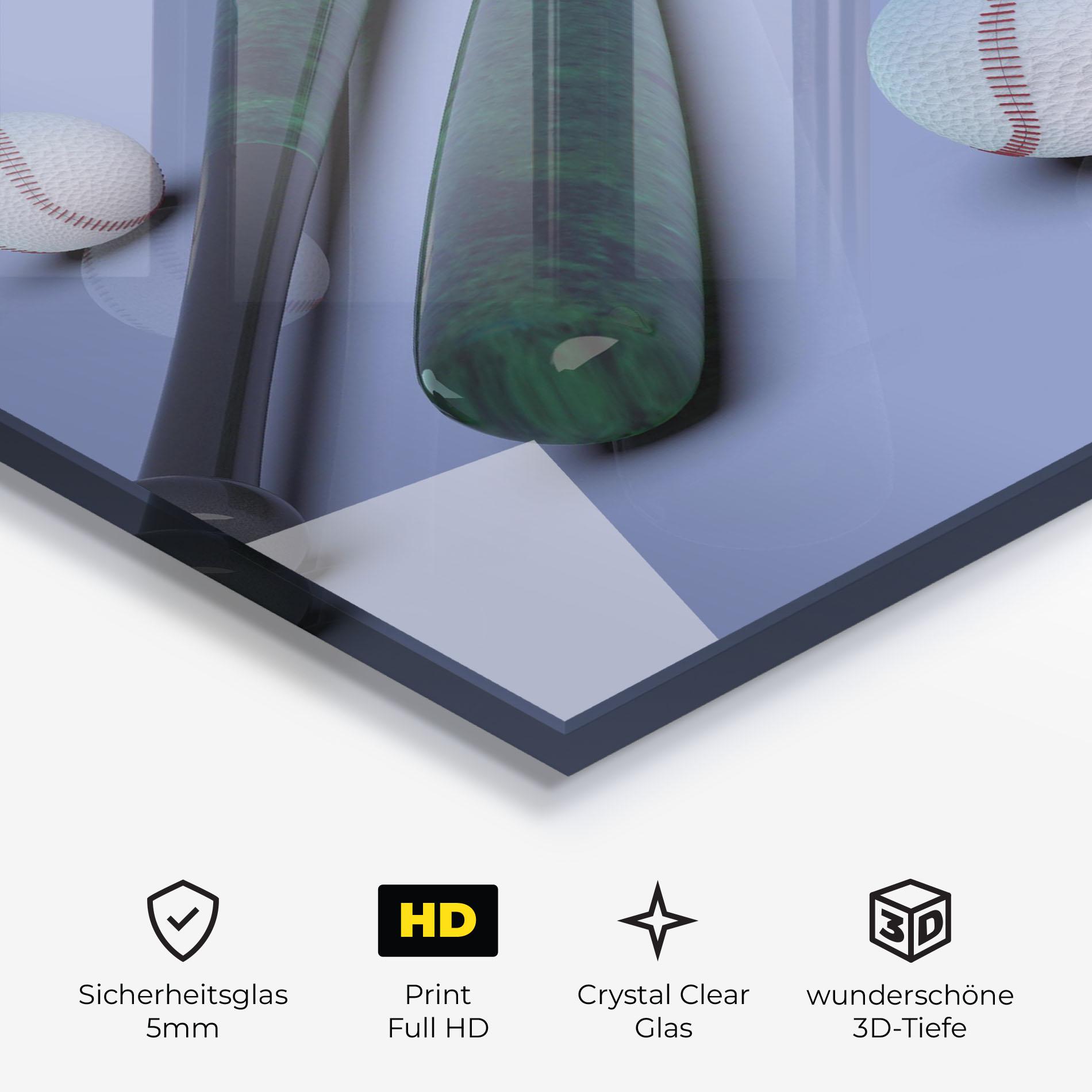 Glasbild Baseball Ball On Purple mockup 3