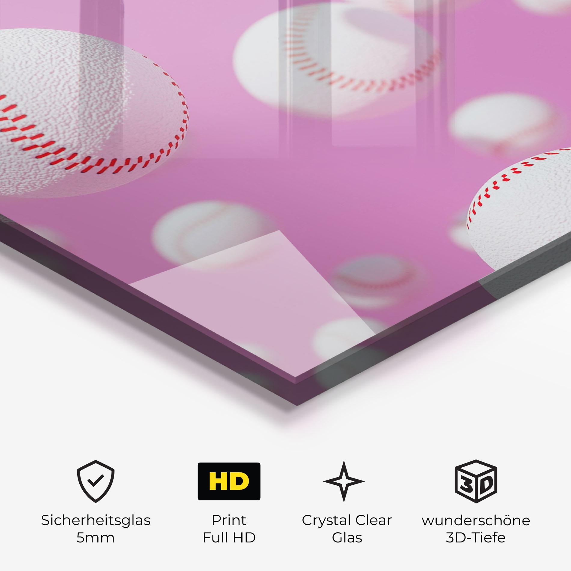 Glasbild Baseball Balls On Pink mockup 3